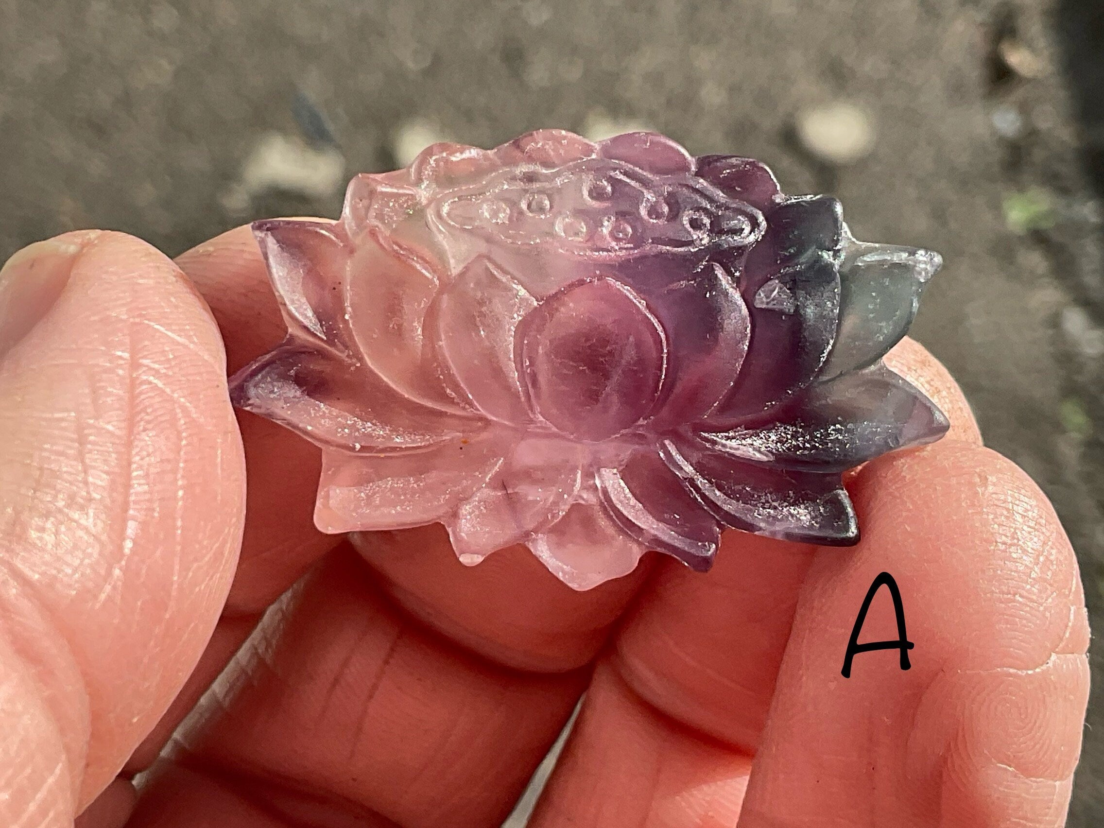 Matt Finish Rainbow Fluorite Lotus Flower Carving Group 2