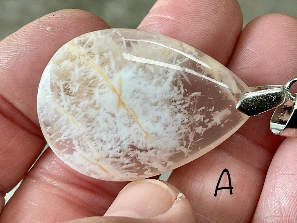 White Feather with Hematite Garden Quartz Pendant 2A