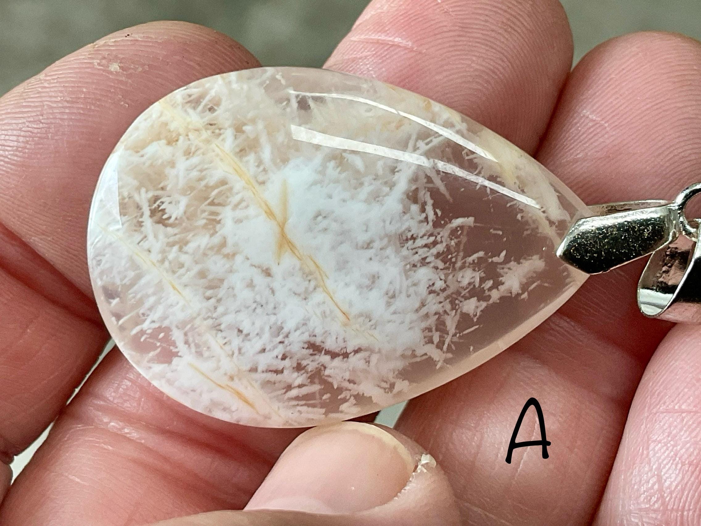 White Feather with Hematite Garden Quartz Pendant 2A