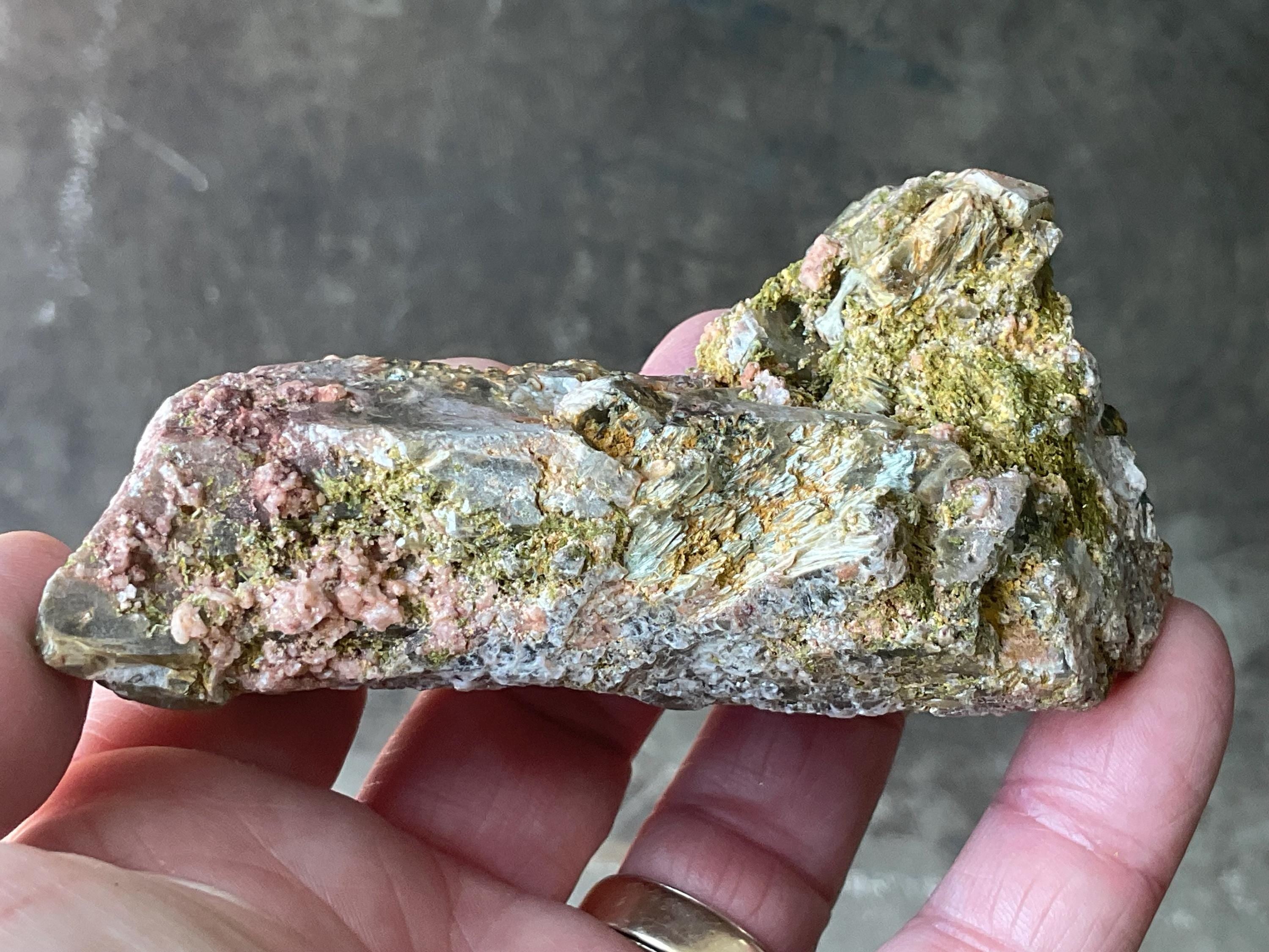 188g Epidote and Pink Dolomite on Smokey Quartz Specimen C from Inner Mongolia