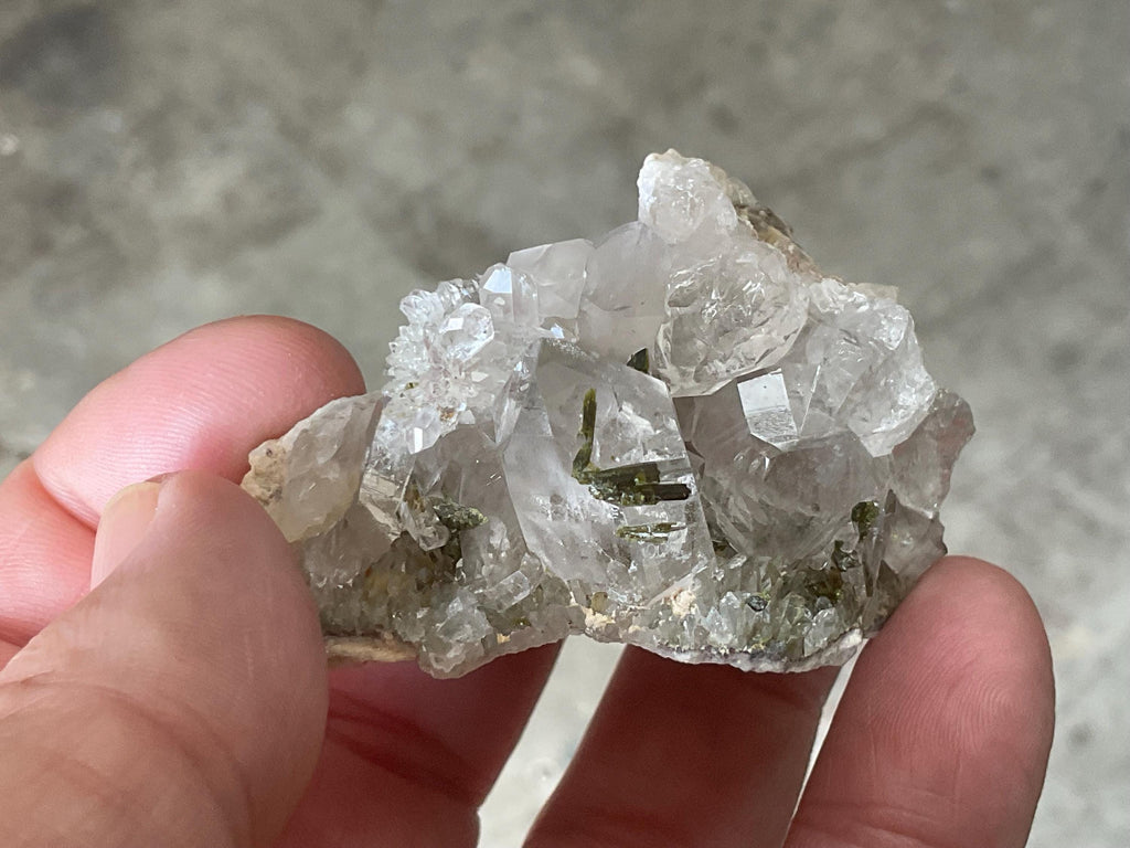 64g Epidote in Water Clear Quartz Cluster