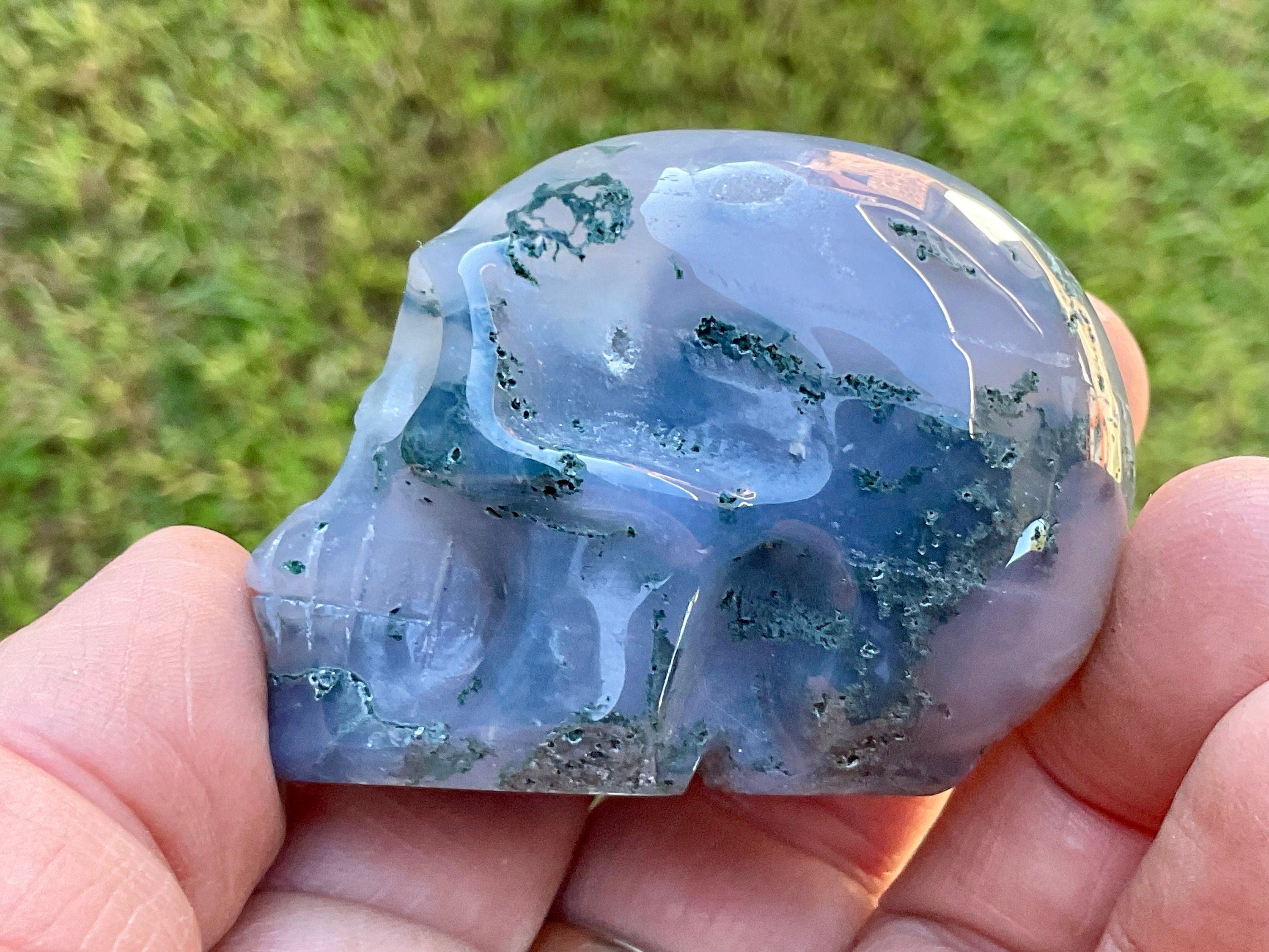 128g Moss Agate Skull 4A