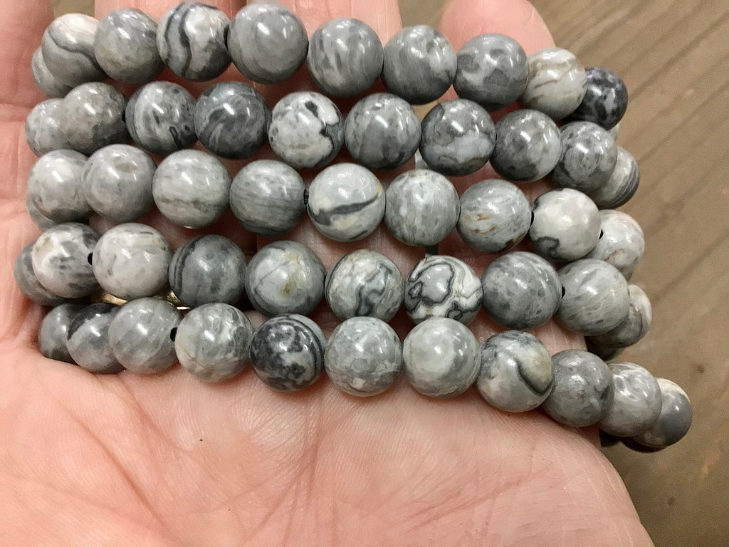 Map Stone Jasper 8mm Bead Bracelet