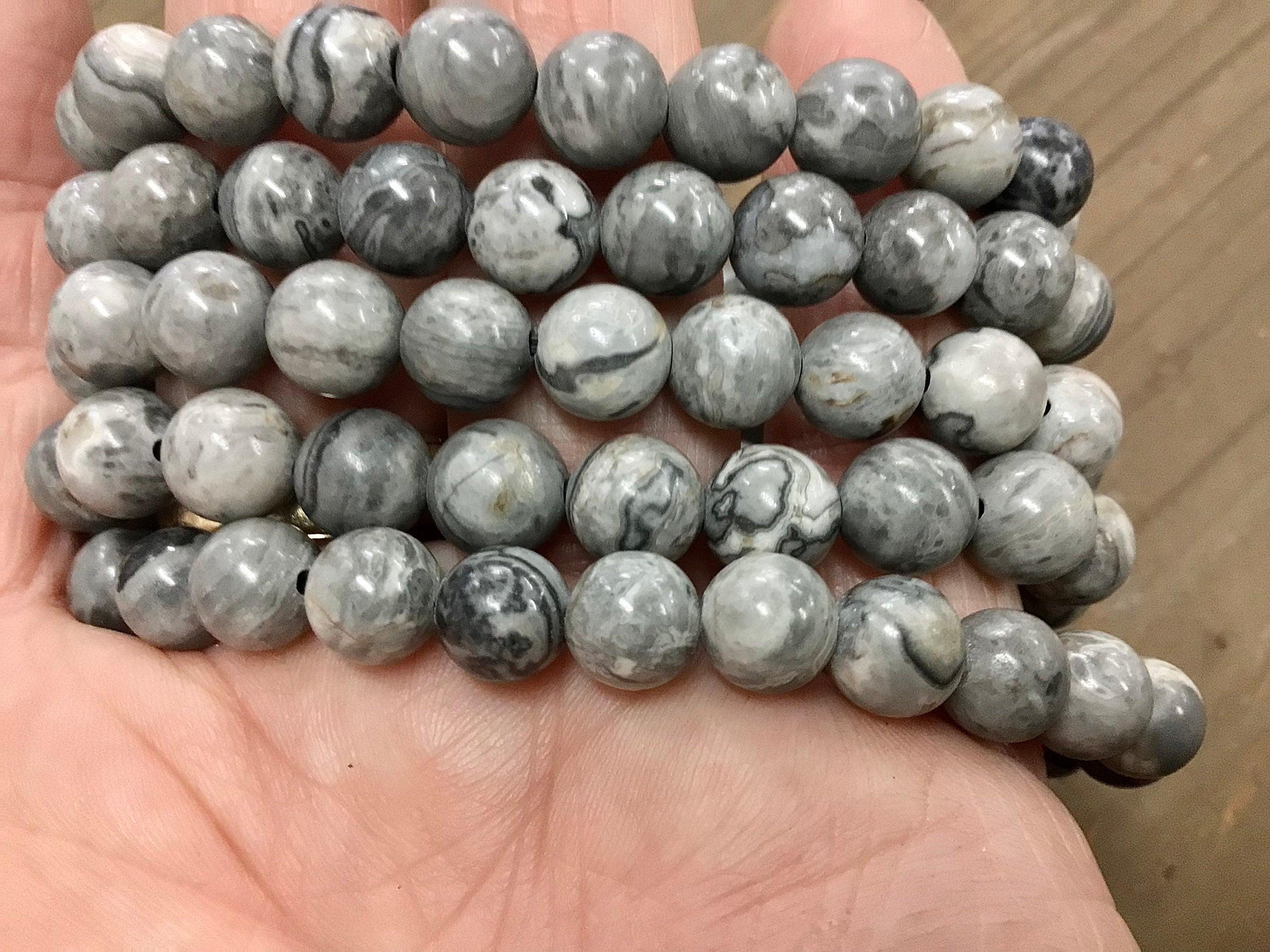 Map Stone Jasper 8mm Bead Bracelet