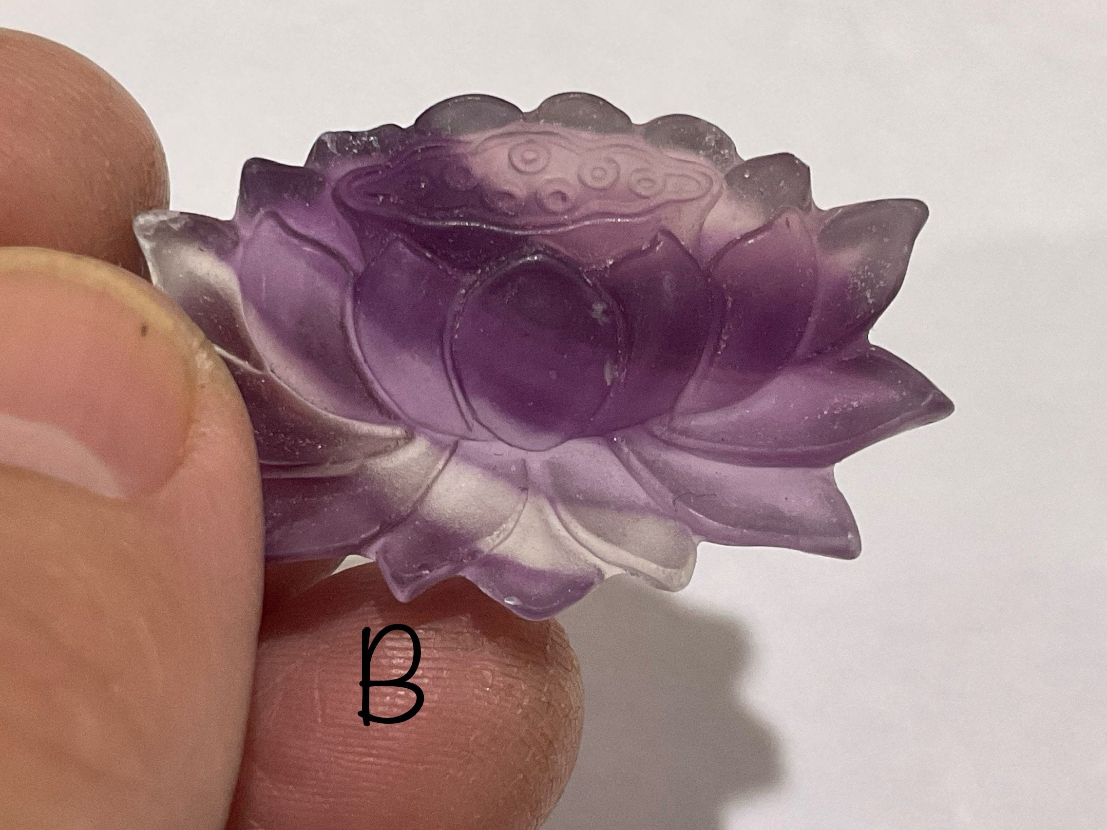 Matt Finish Rainbow Fluorite Carved Lotus Flower Group 1