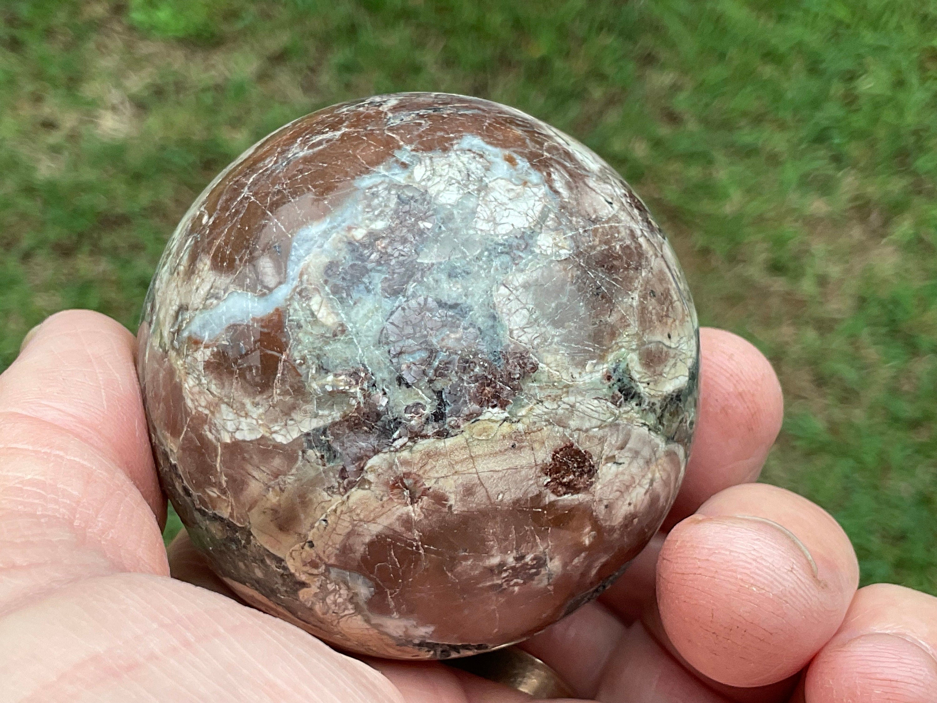 235g Green Cherry Blossom Jasper Sphere 2A