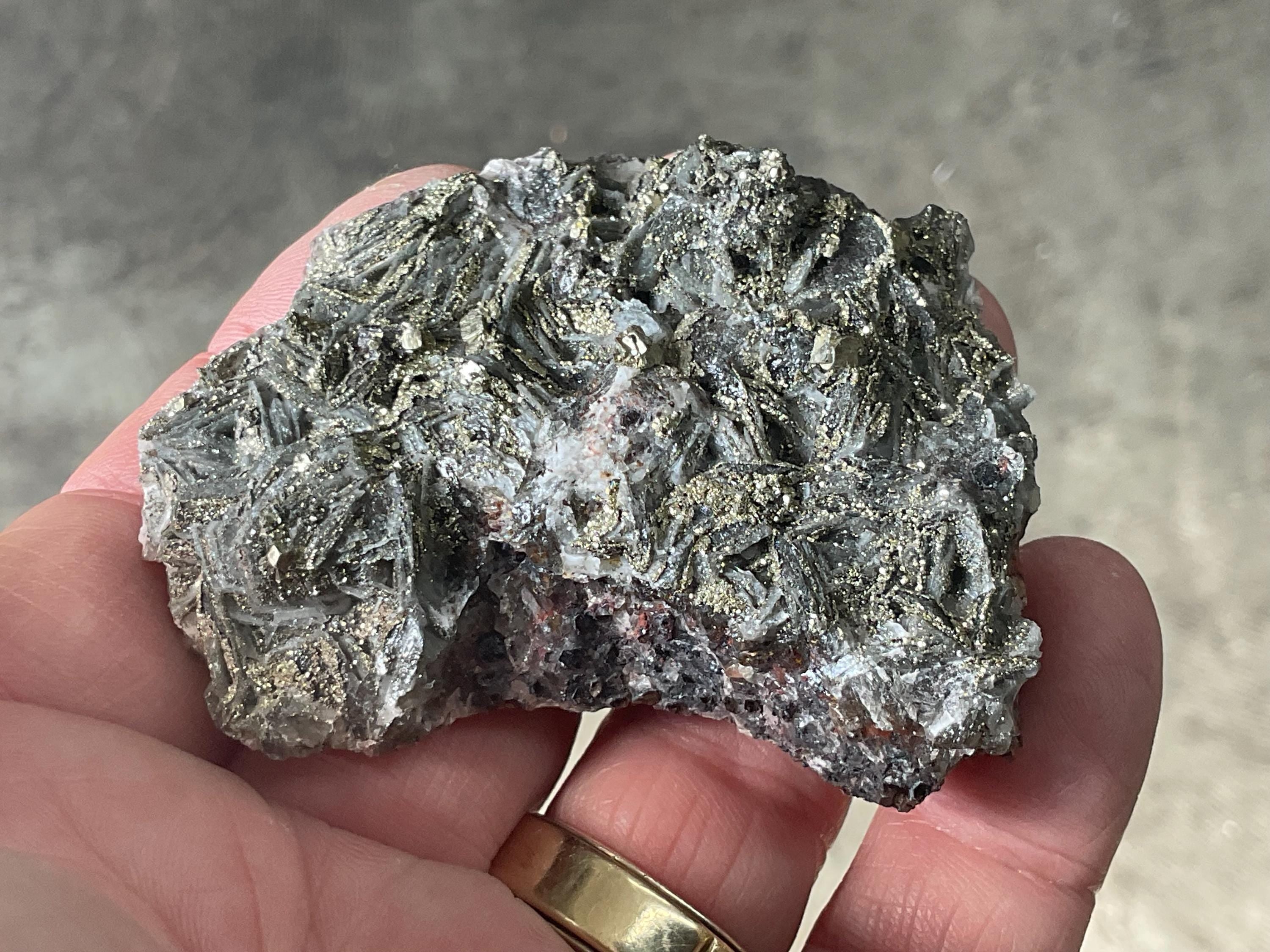 92g Pyrite encrusted Calcite on Limonite Quartz Specimen 3A from Fujian, China