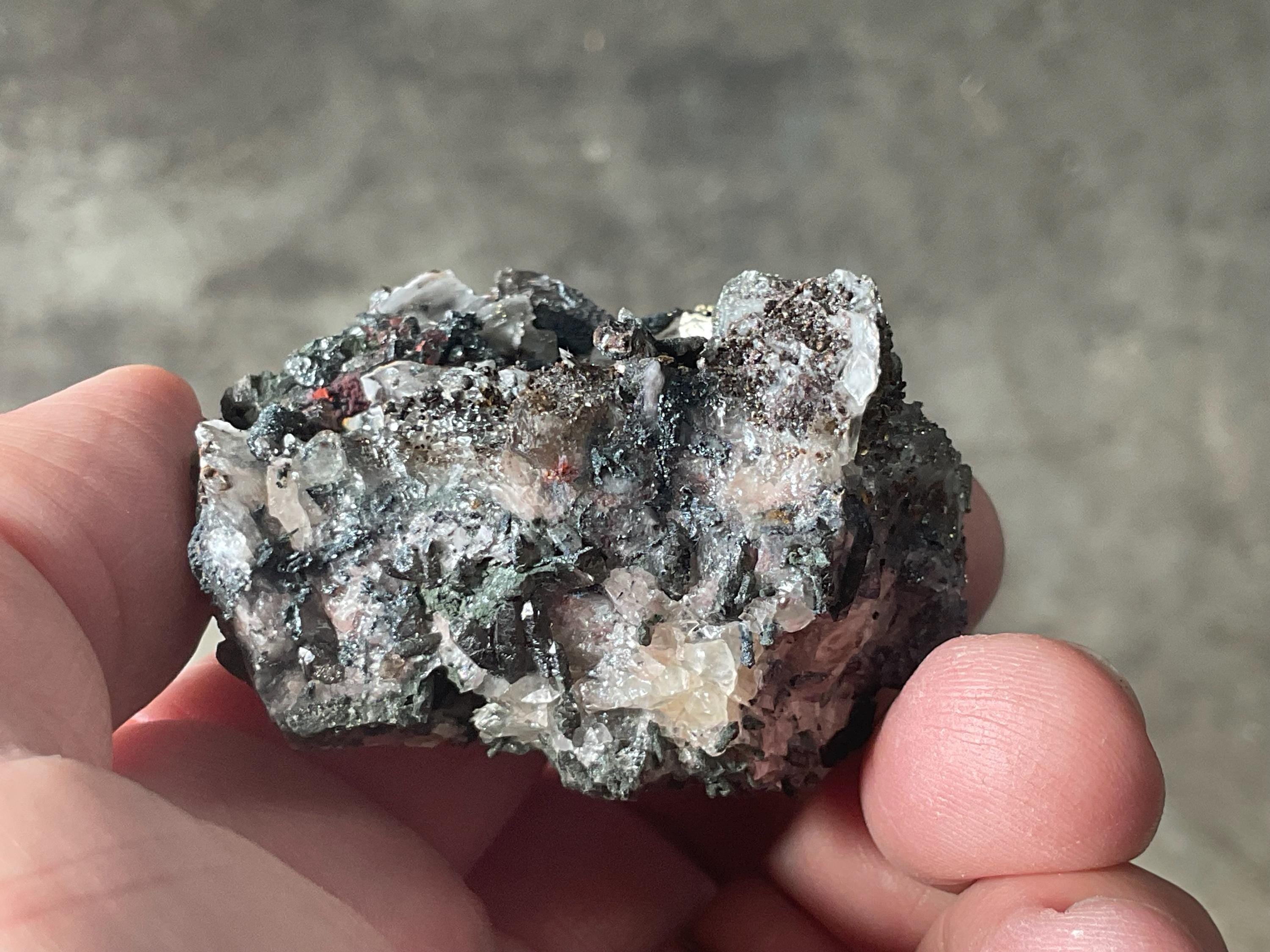 92g Pyrite encrusted Calcite on Limonite Quartz Specimen 4A from Fujian, China