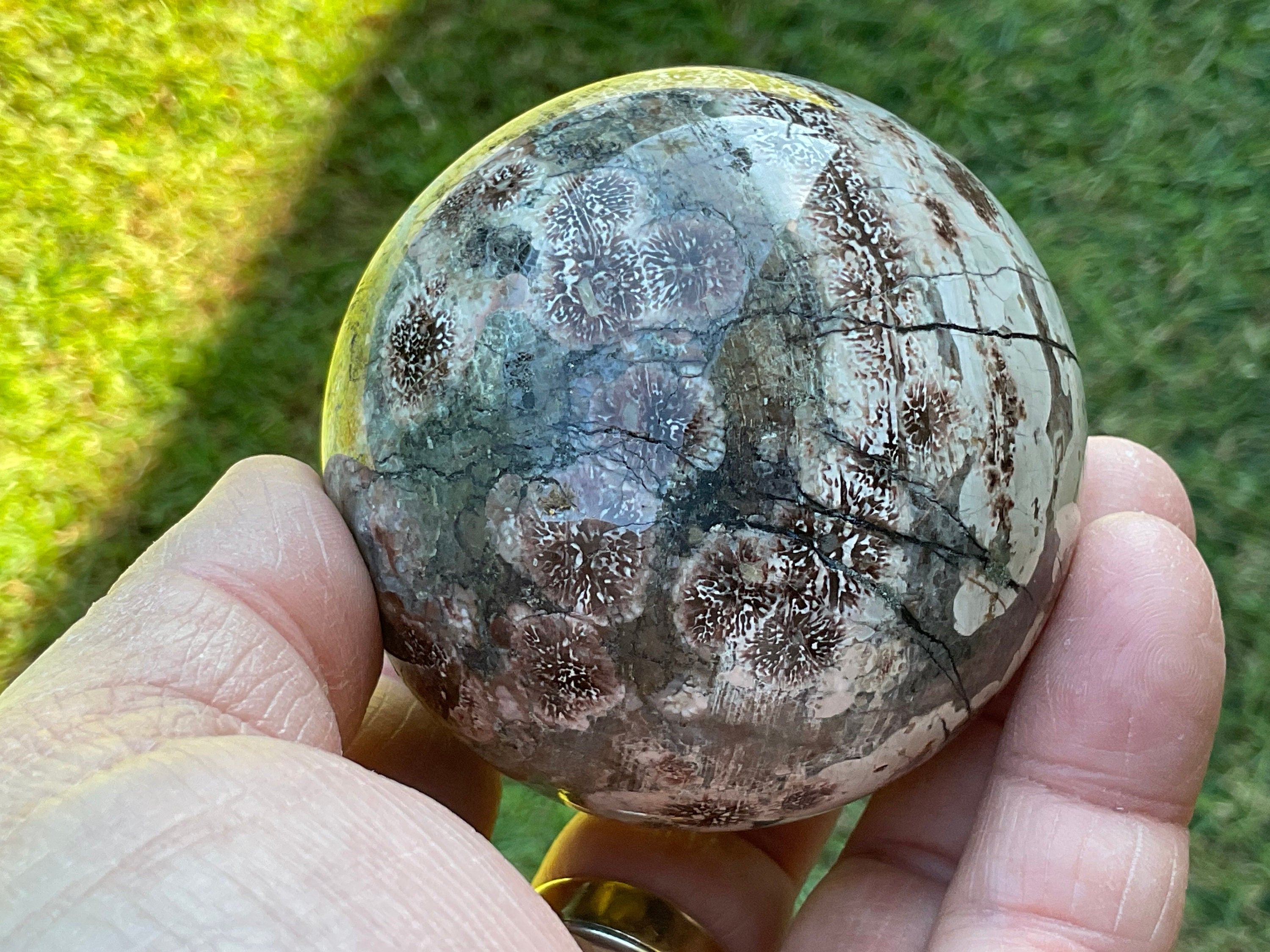 356g Green Cherry Blossom Jasper Sphere 4B