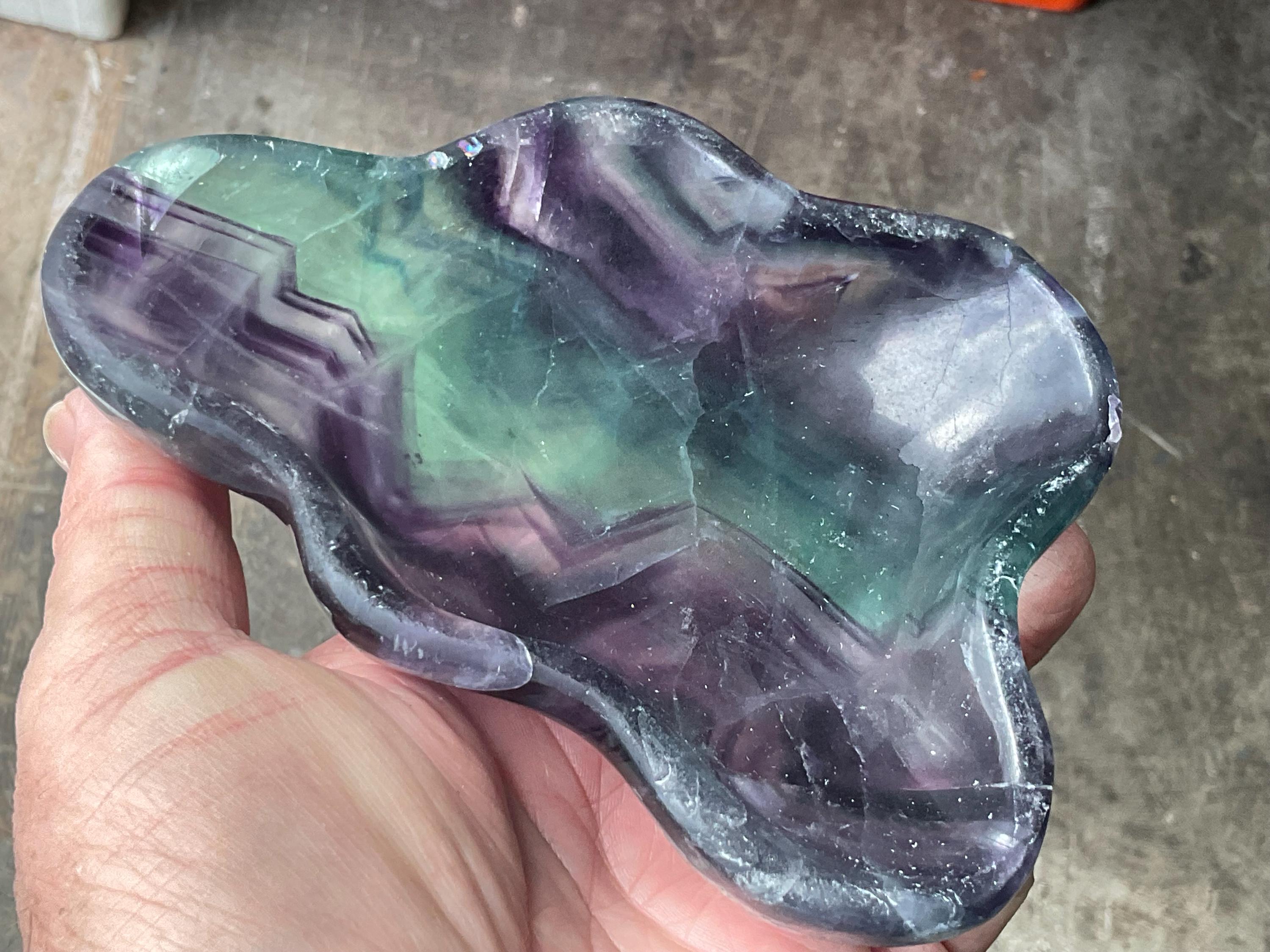 434g Rainbow Fluorite Freeform Bowl 3B
