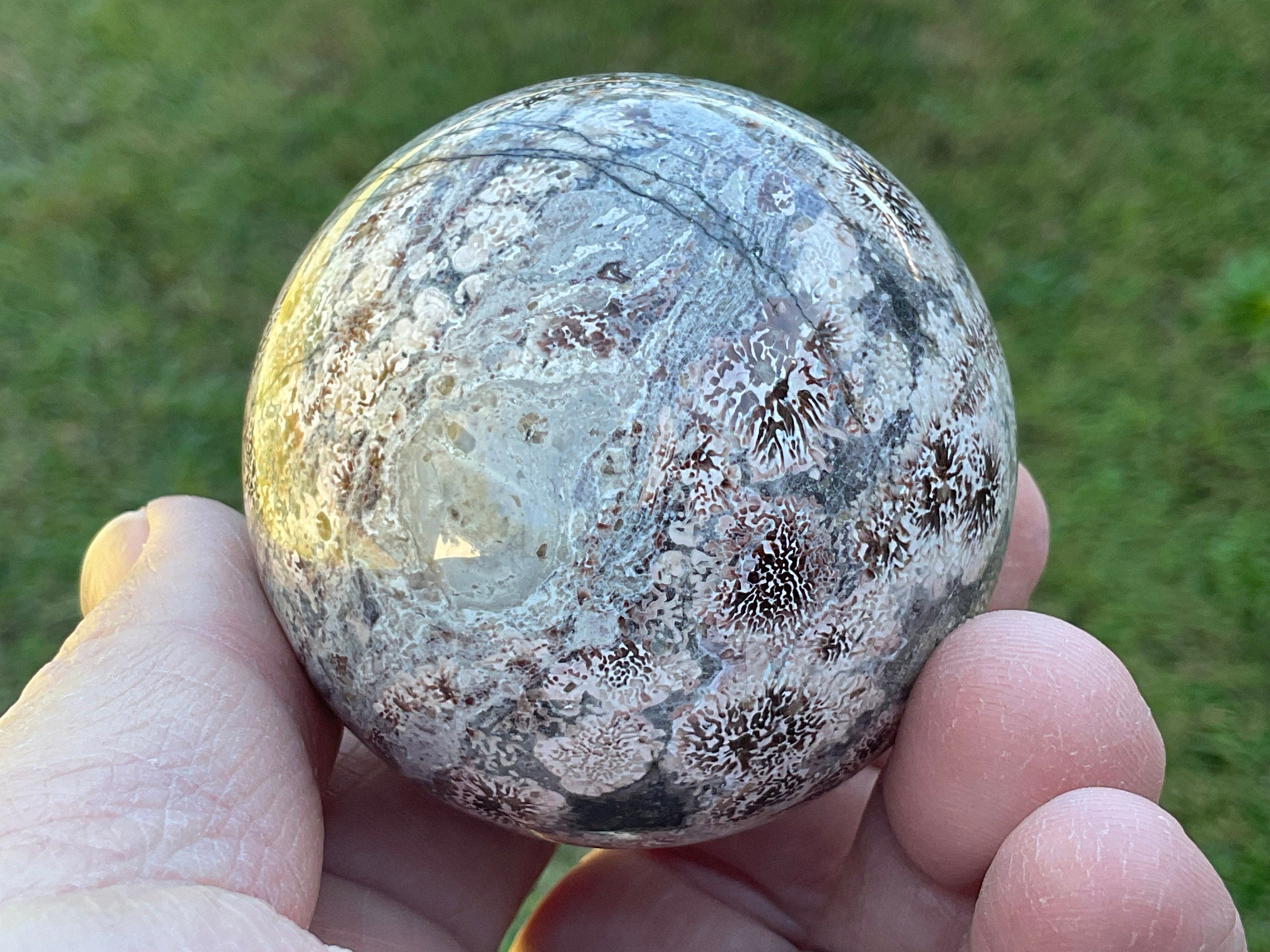 202g Green Cherry Blossom Jasper Sphere 5A
