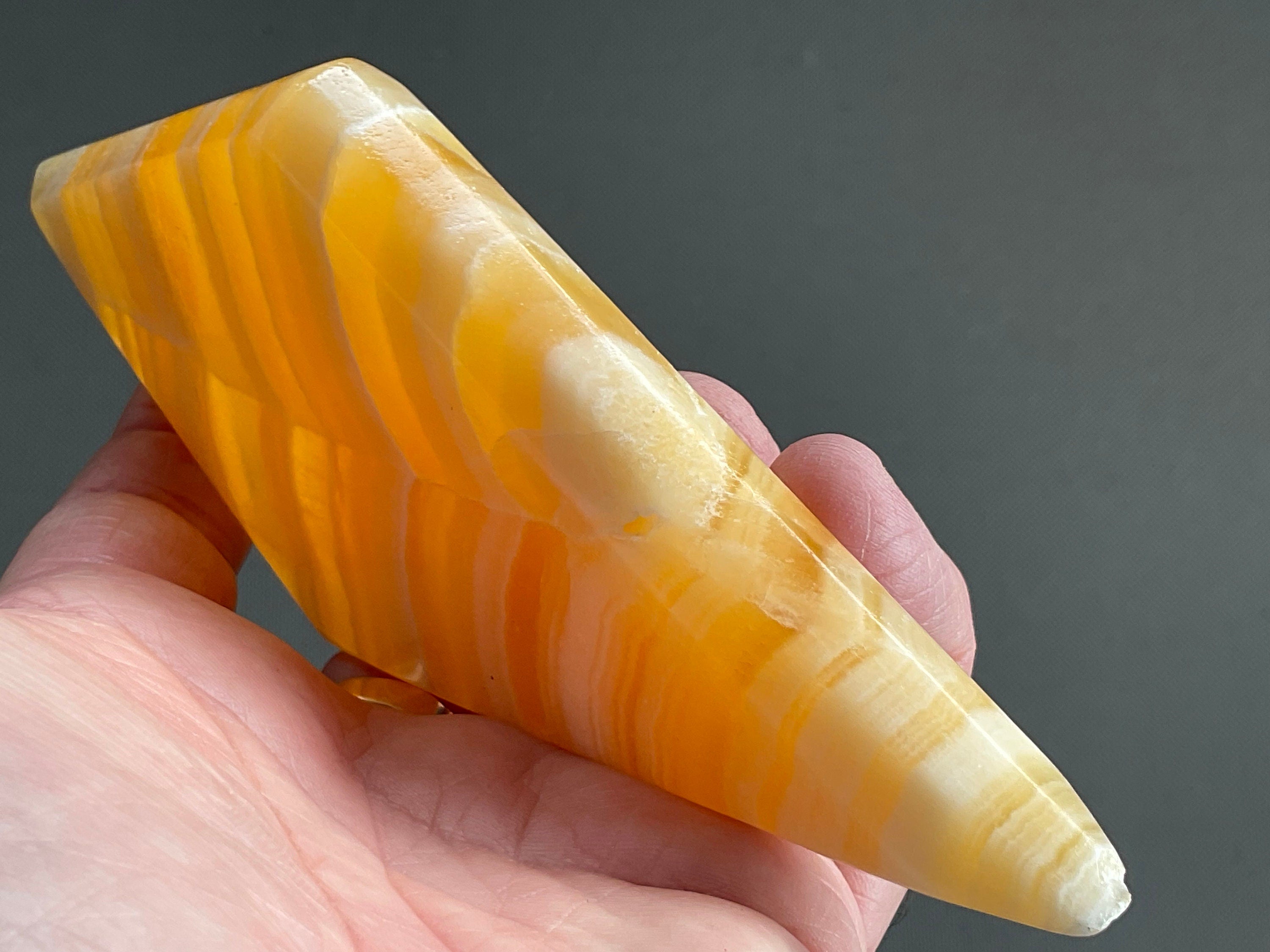 238g Orange Banded Calcite Polished Freeform Diamond 2B