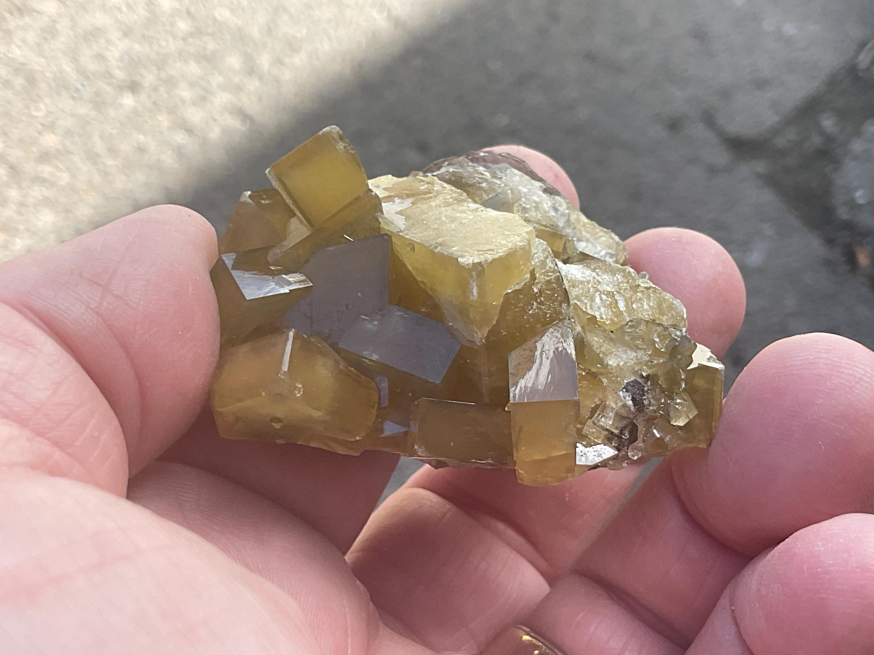 94g Tabular Golden Baryte on Botryoidal Fluorite Specimen 2A from Jiangxi