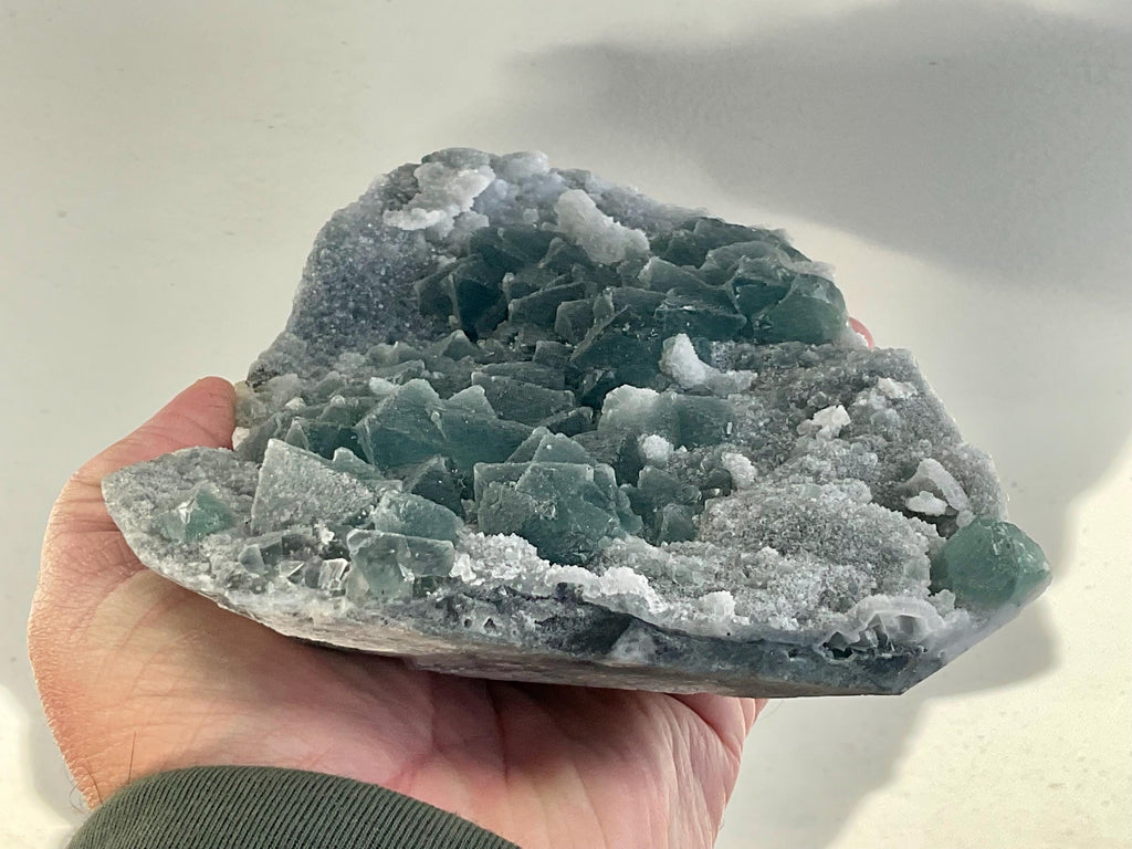 852g Cubic Green Fluorite on Sphalerite/Quartz Matrix Cabinet Specimen