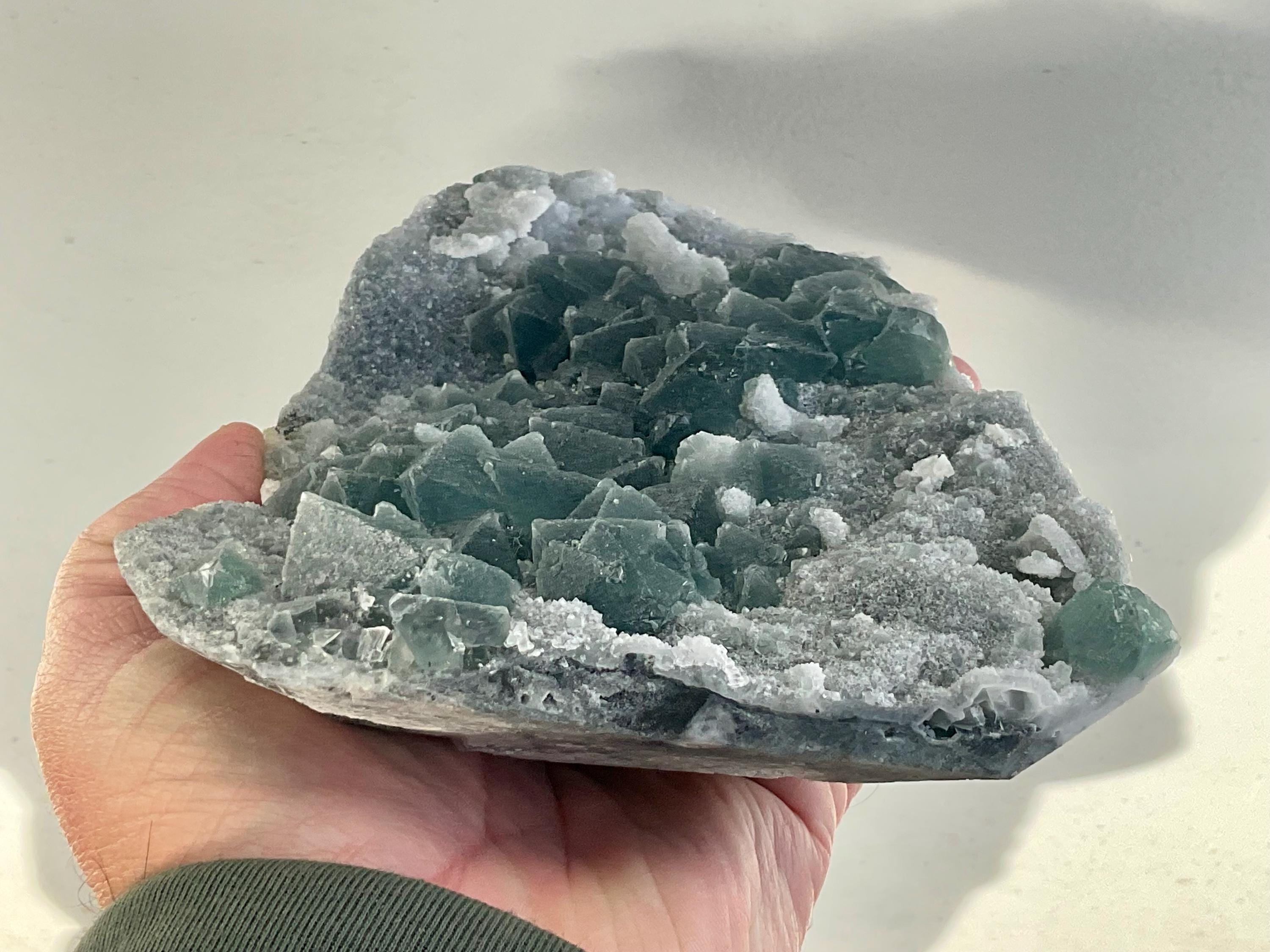 852g Cubic Green Fluorite on Sphalerite/Quartz Matrix Cabinet Specimen