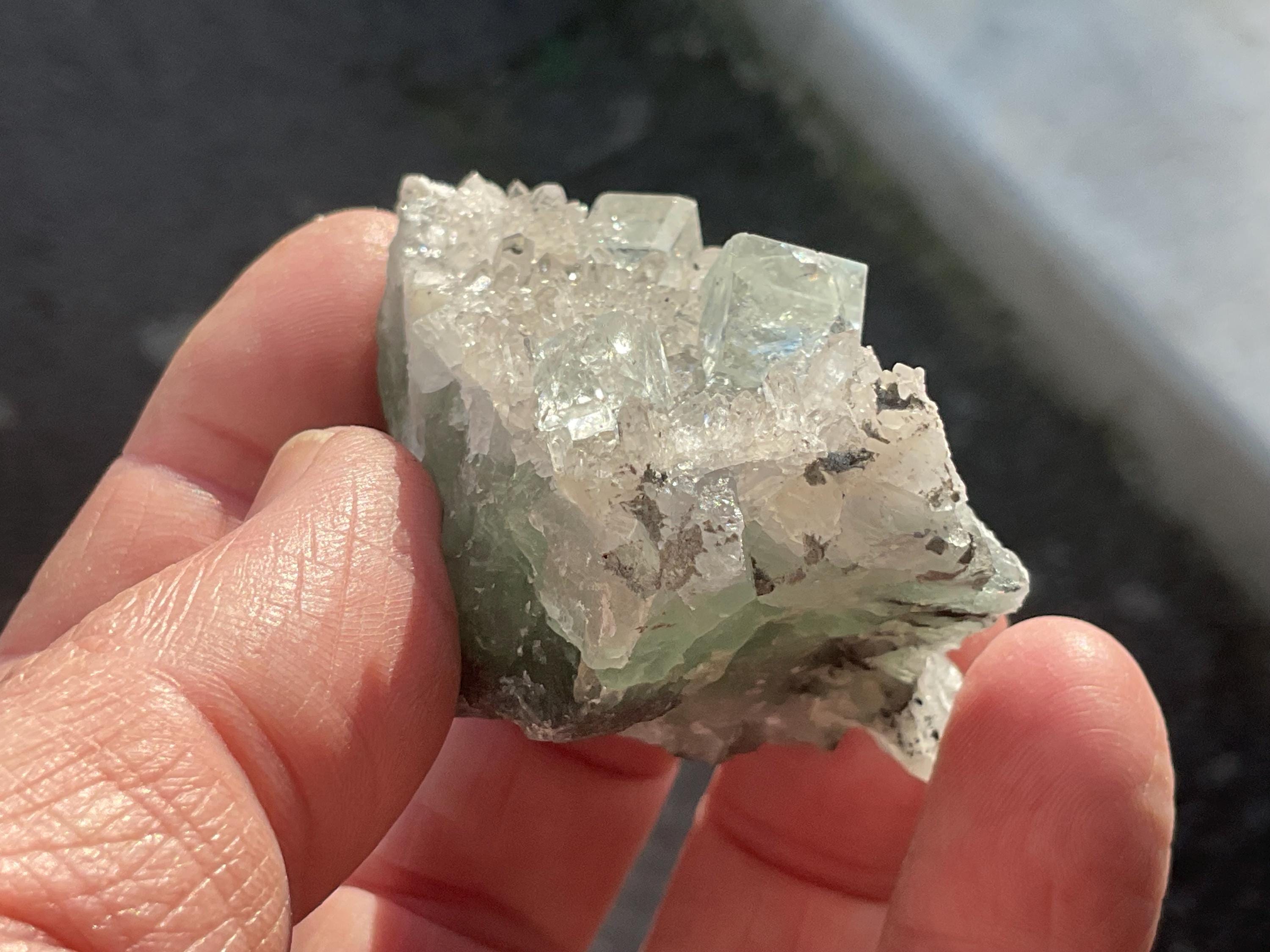 88g Pale Green Cubic Fluorite on Quartz/Fluorite Matrix Specimen A from Hunan, China