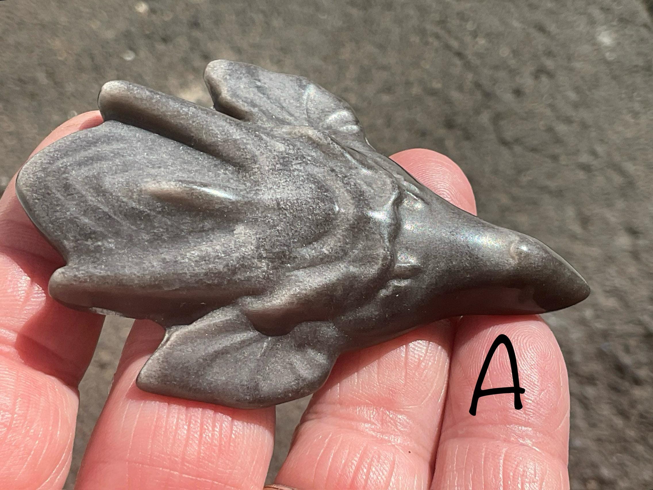 Silver Sheen Obsidian Dragon Head Carving