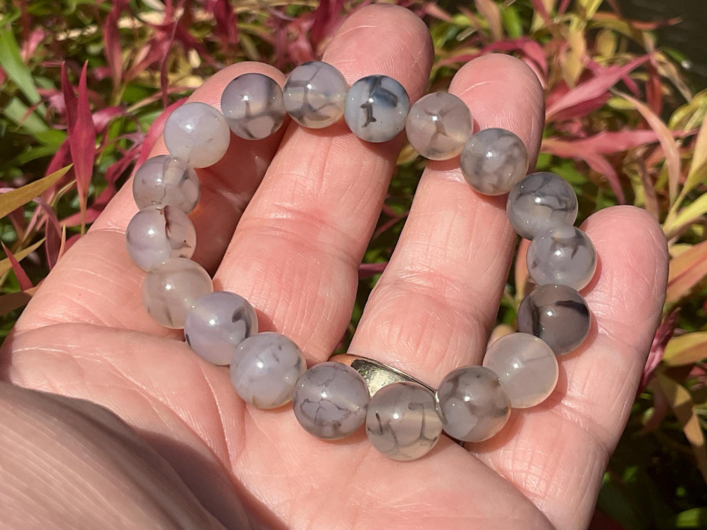 Agate “Spider Web” 10mm Bead Mala Bracelet C