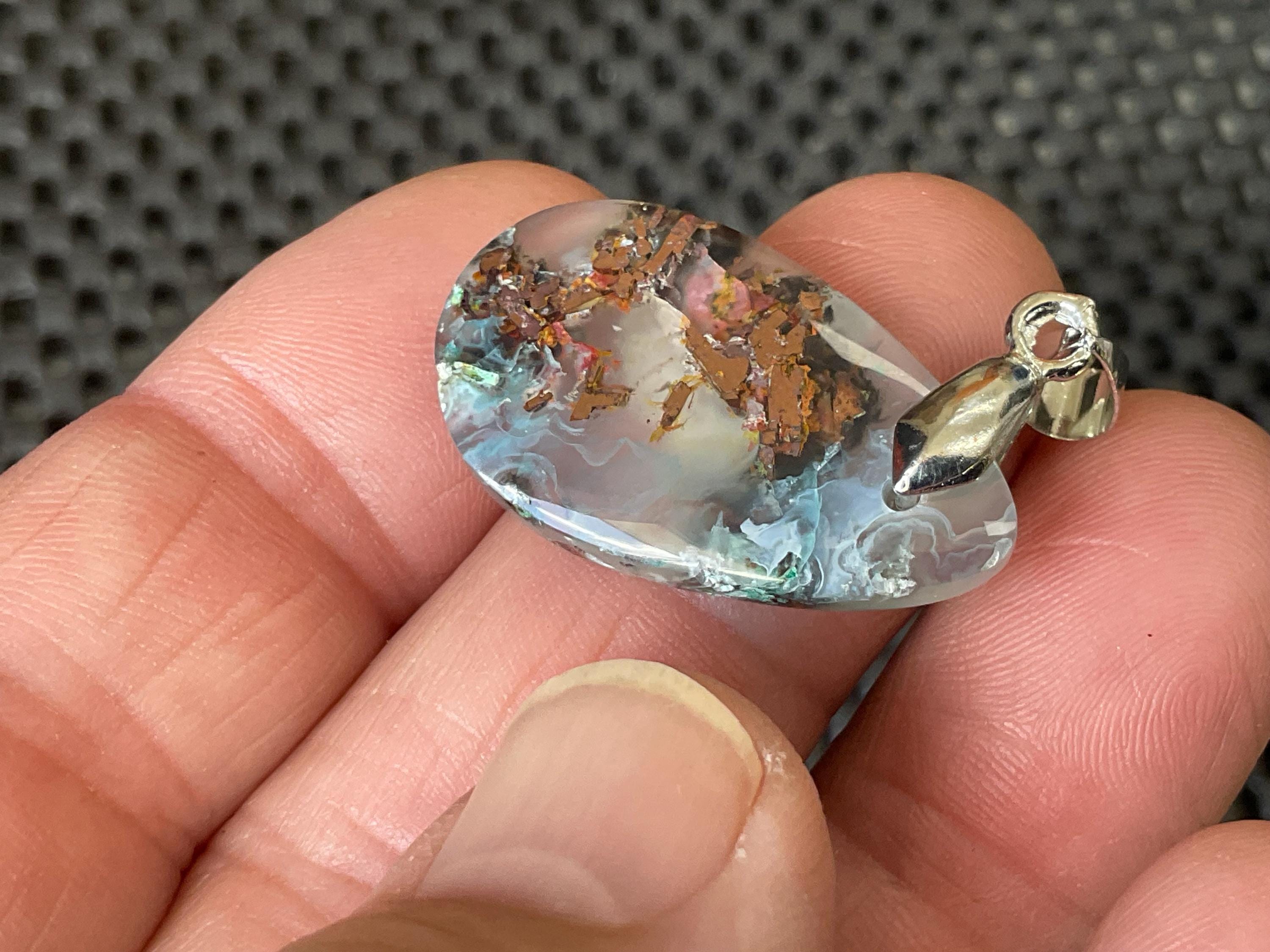 4g Native Copper and Chrysocolla in Chalcedony Pendant 3A