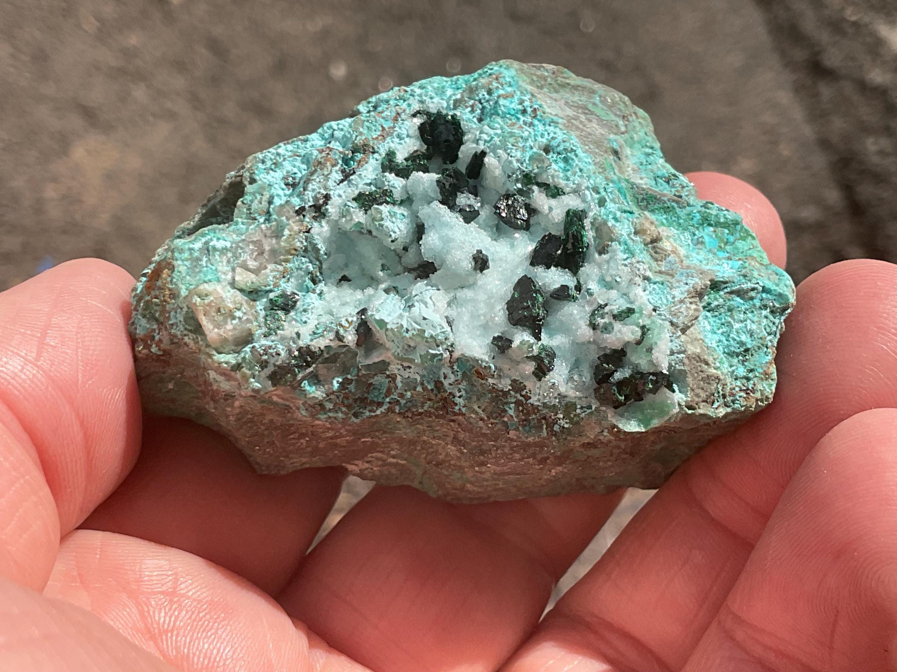84g Libethenite, Chrysocolla, Malachite and Druzy Quartz Specimen A