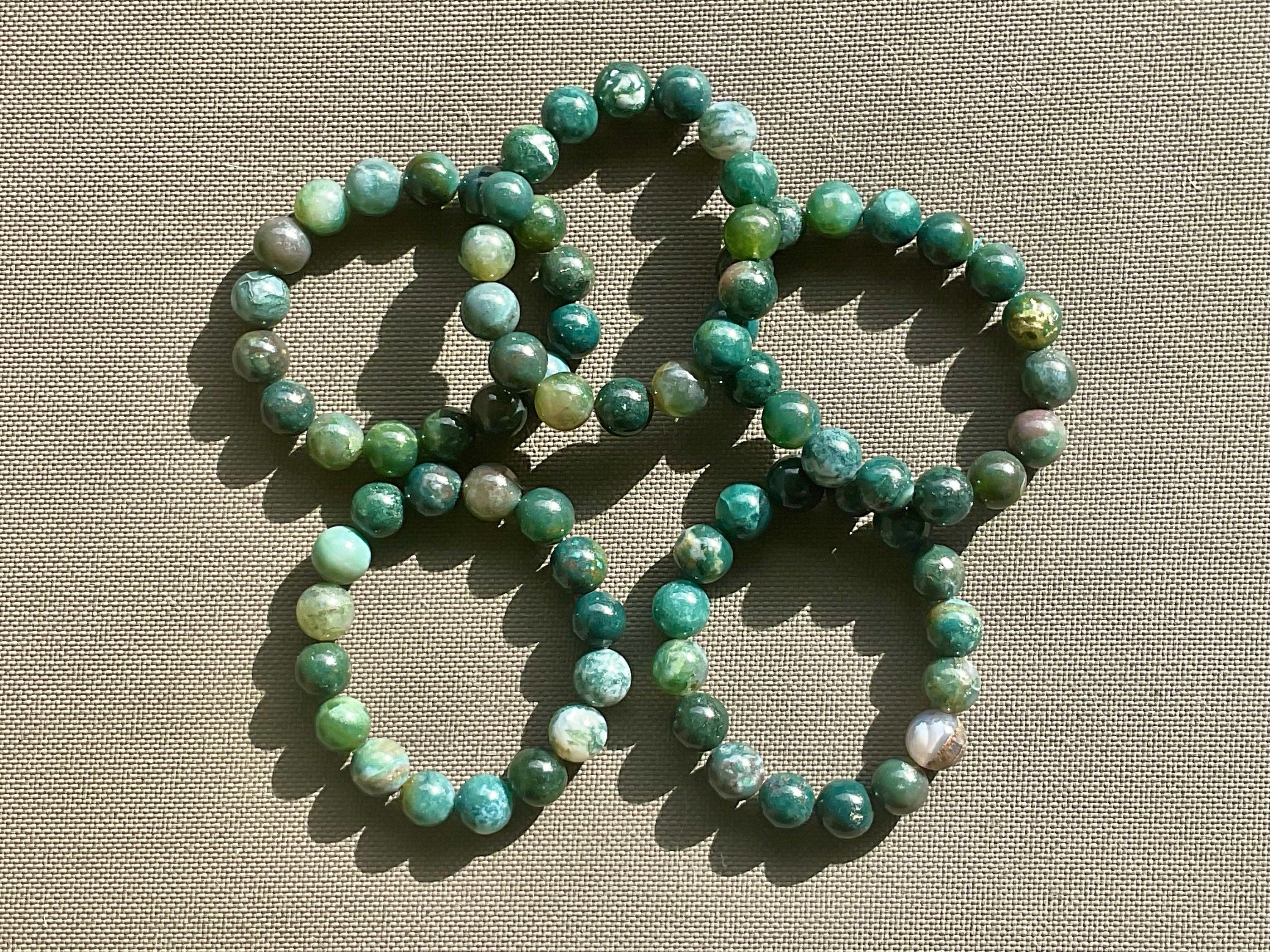 Moss Agate 12mm Bead Bracelet