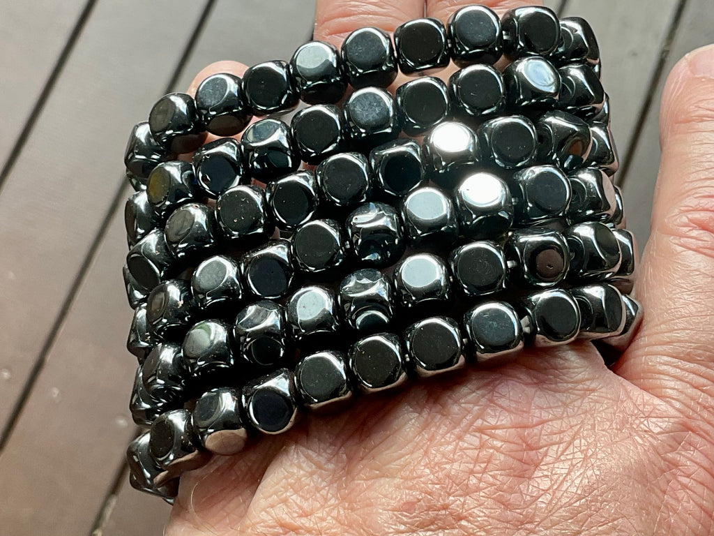 Hematite Cube Shaped Bead Bracelet
