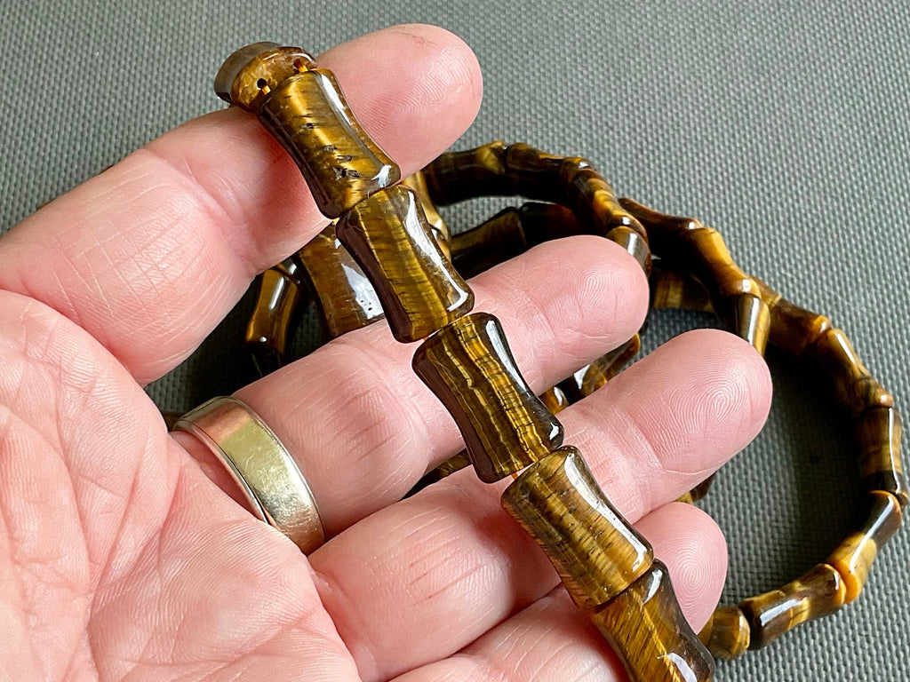 Bamboo Shape Tiger Eye Bead Stretch Bracelet