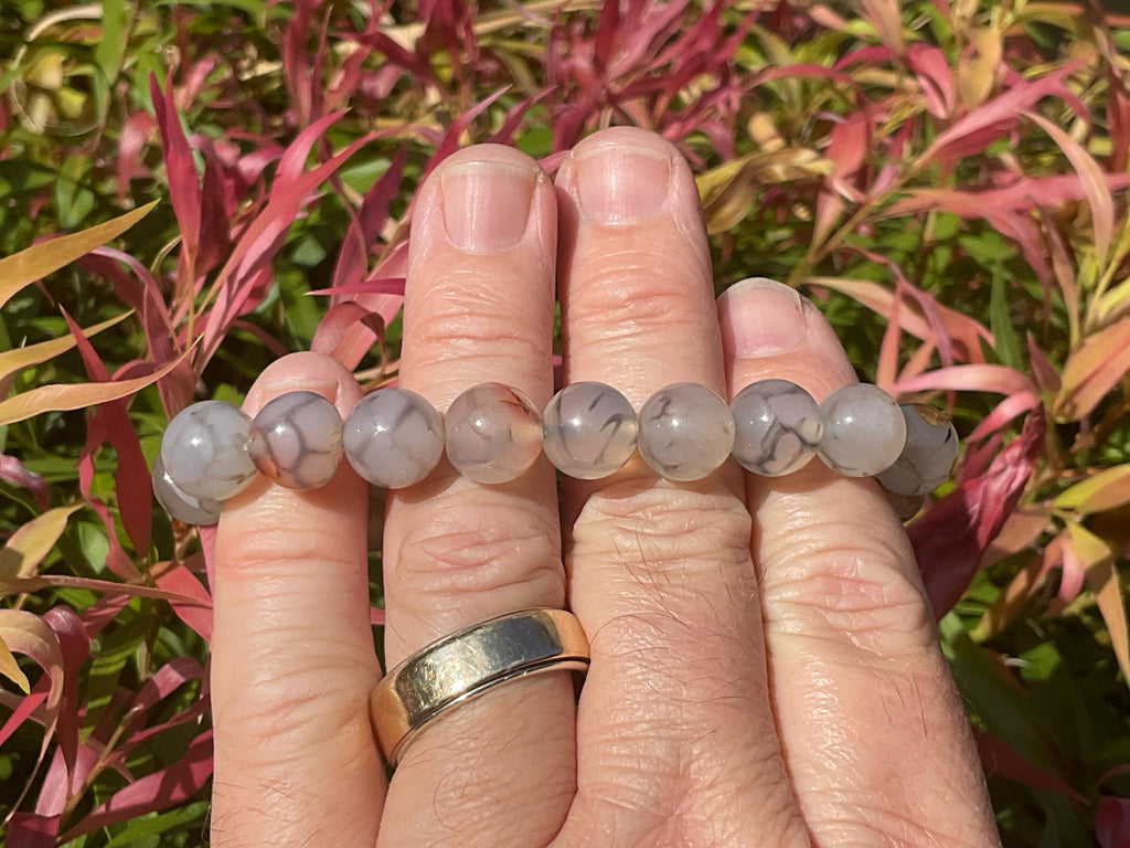 Agate “Spider Web” 10mm Bead Mala Bracelet D