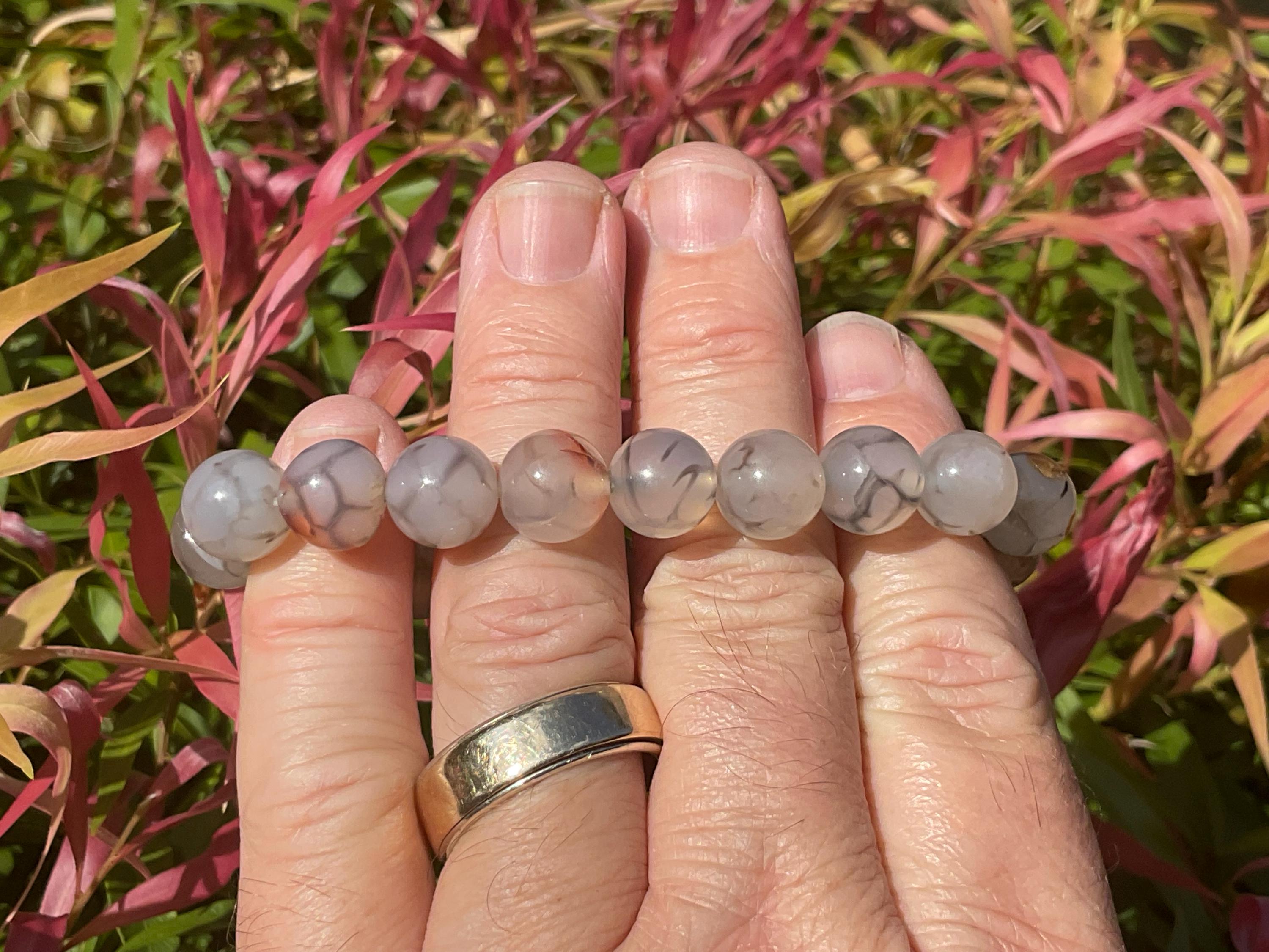 Agate “Spider Web” 10mm Bead Mala Bracelet D