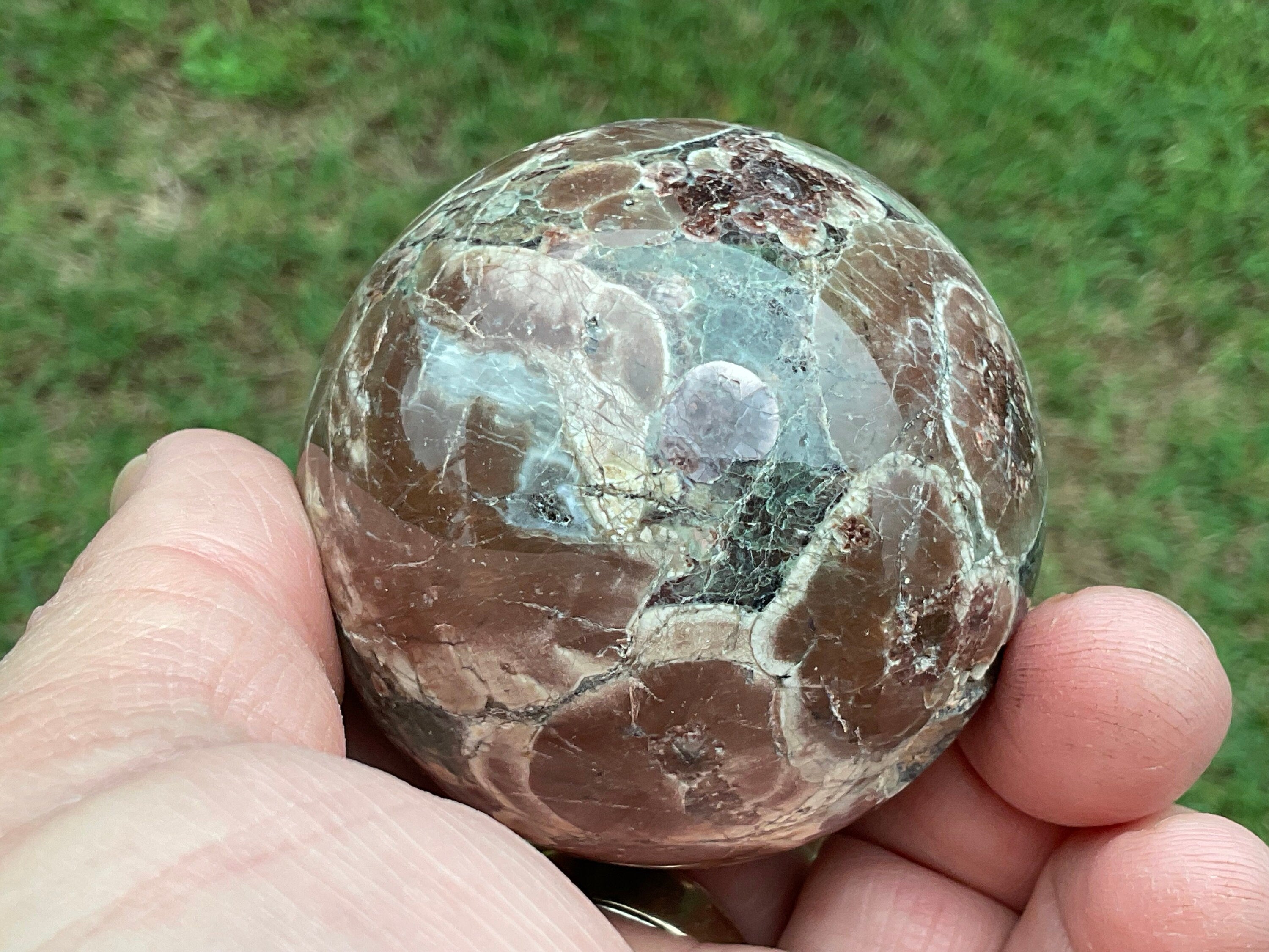 235g Green Cherry Blossom Jasper Sphere 2A