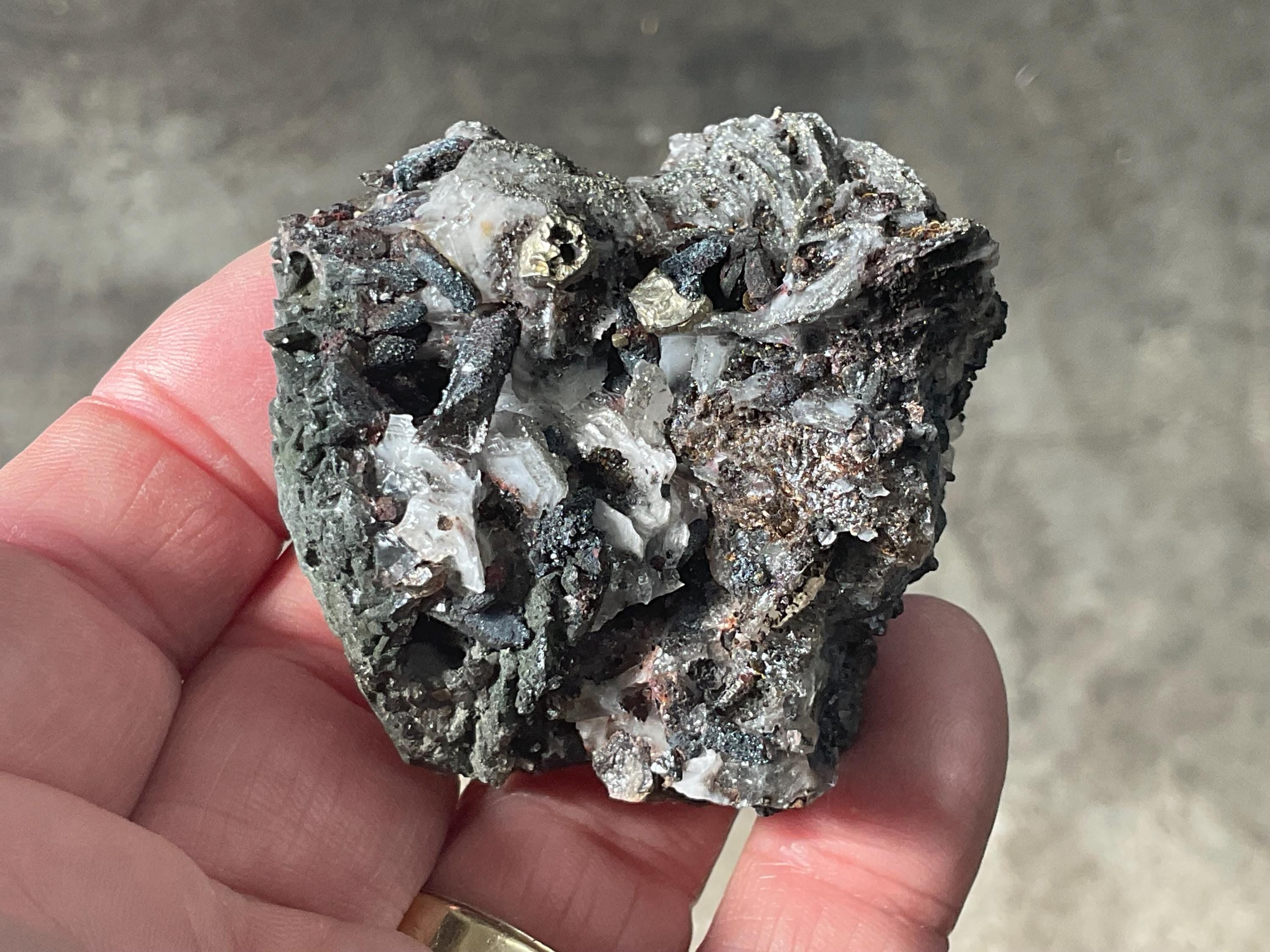 92g Pyrite encrusted Calcite on Limonite Quartz Specimen 4A from Fujian, China