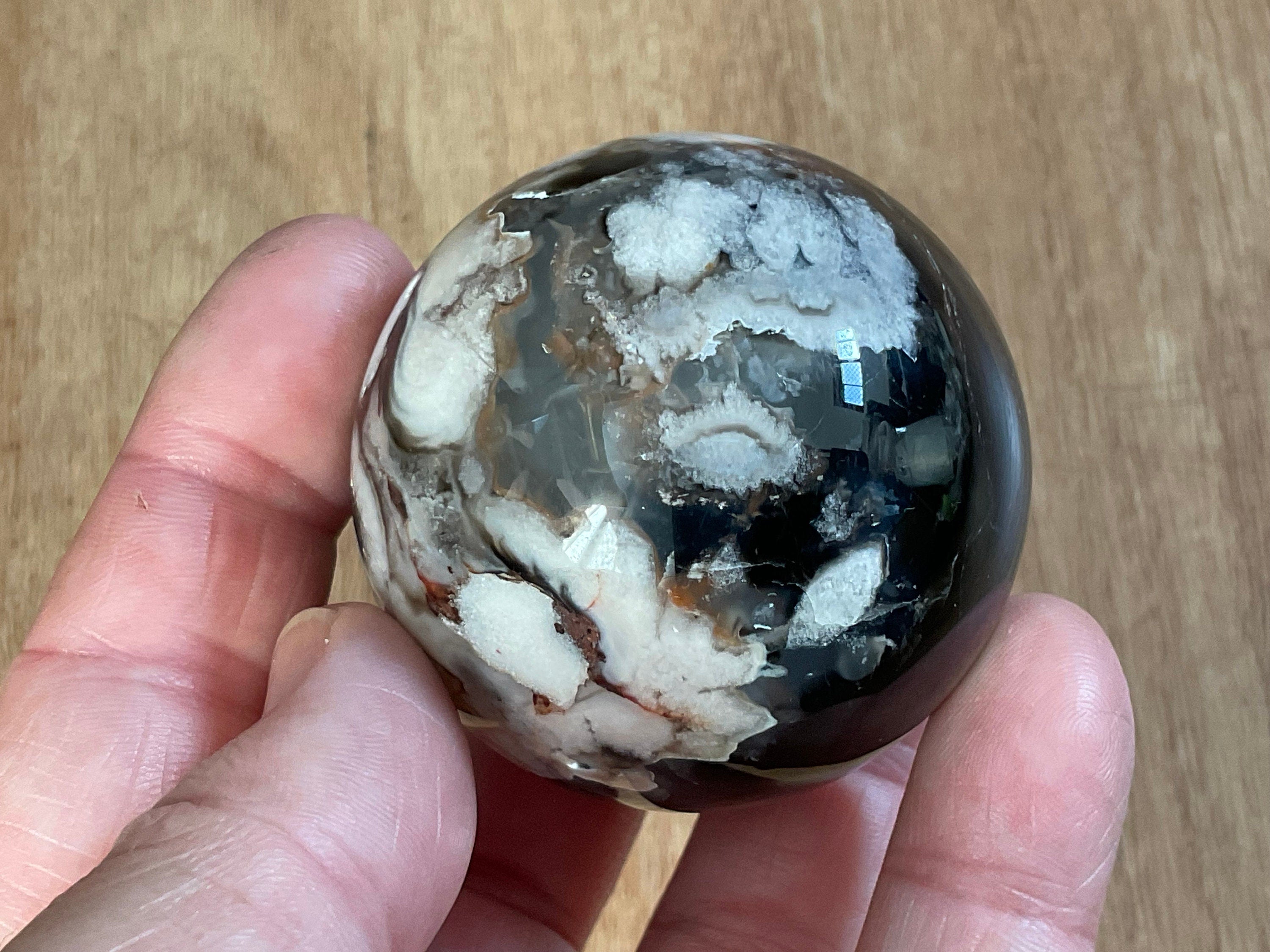 195g Black Flower Agate Sphere 2B