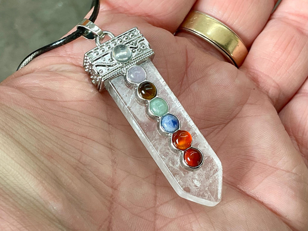 Clear Quartz Pendant with Chakra Stones
