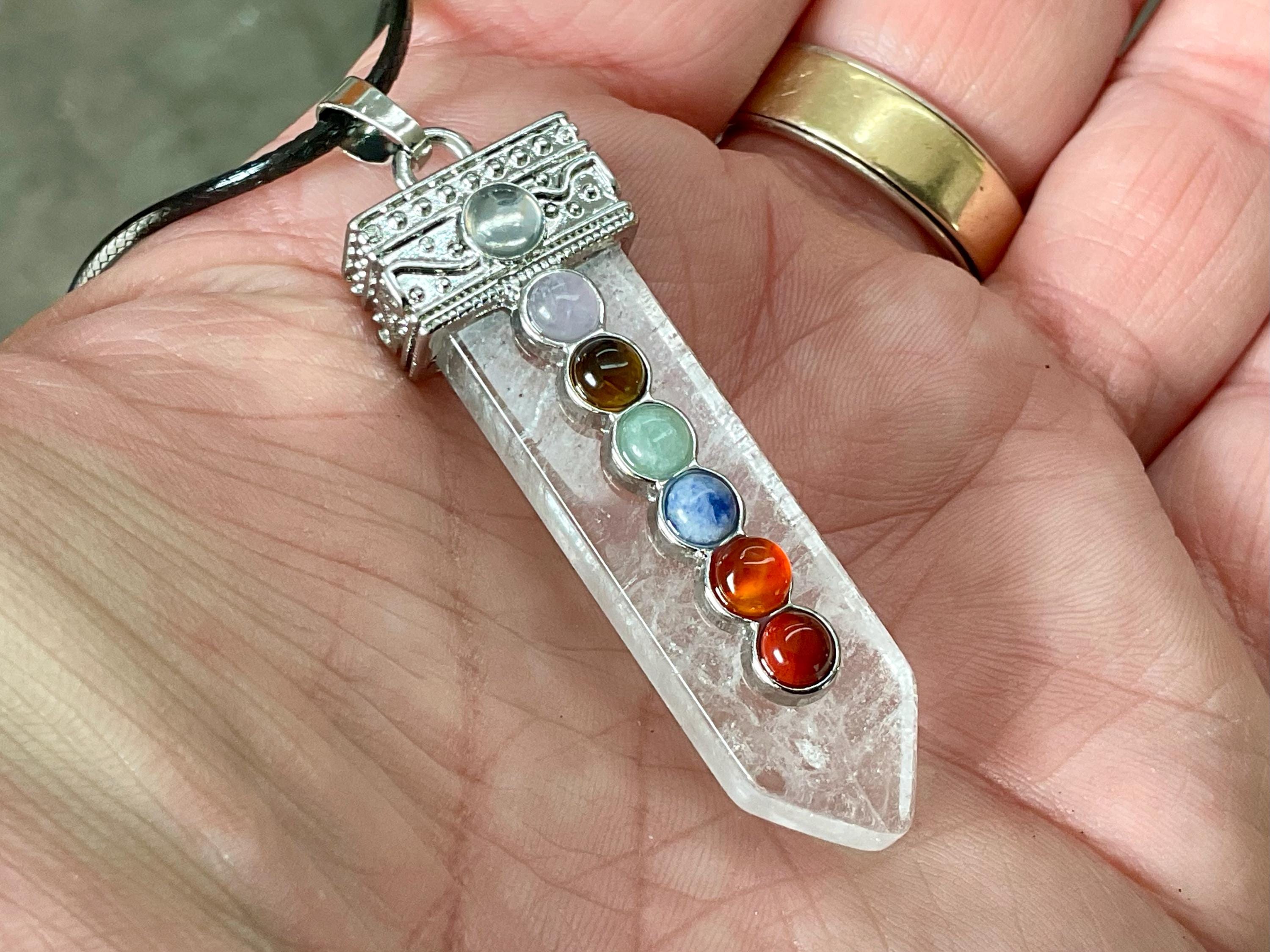 Clear Quartz Pendant with Chakra Stones