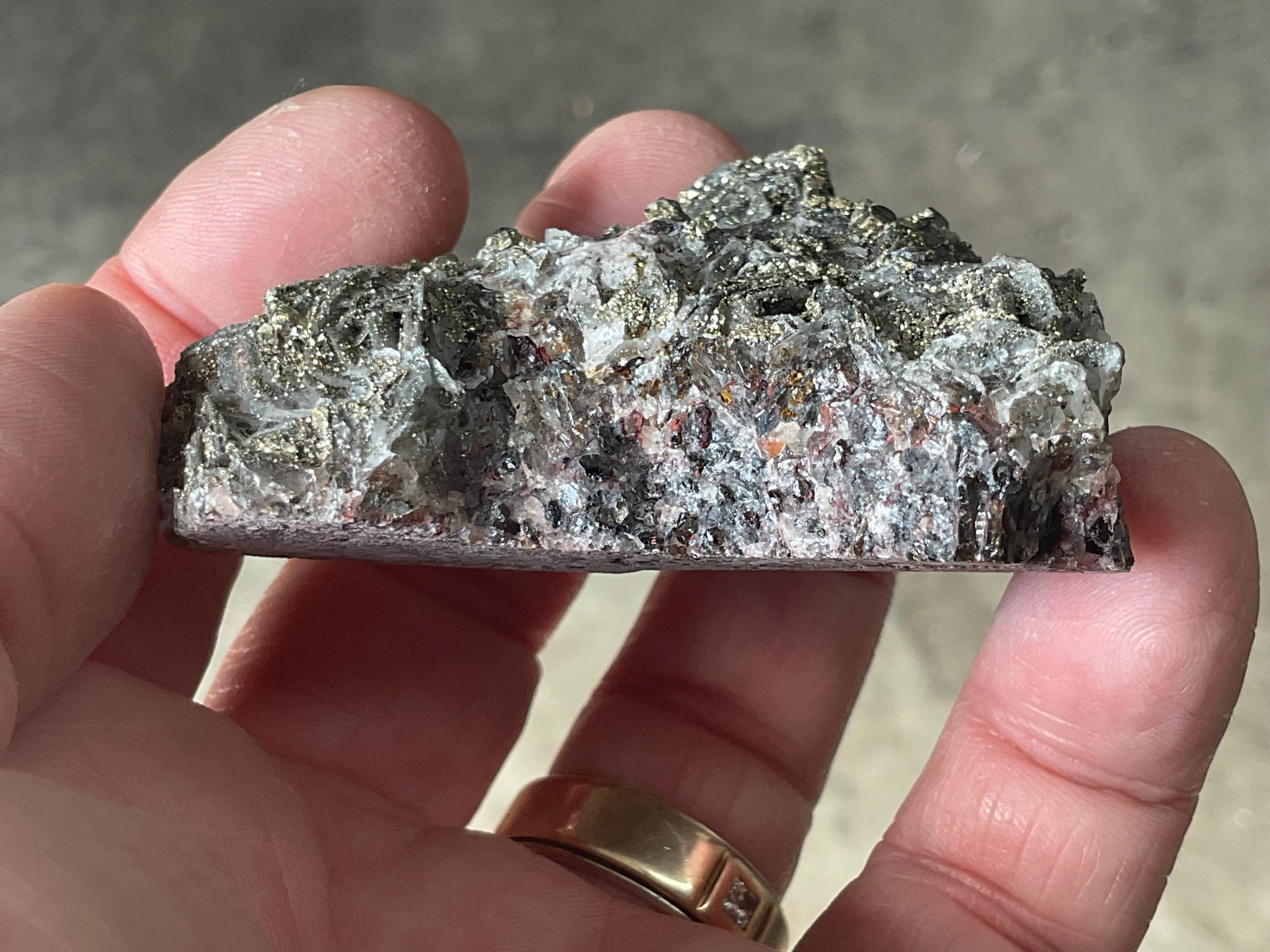 92g Pyrite encrusted Calcite on Limonite Quartz Specimen 3A from Fujian, China