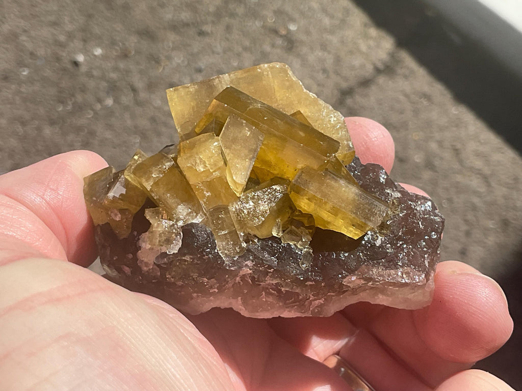 136g Tabular Golden Baryte on Botryoidal Fluorite Specimen 2C from Jiangxi