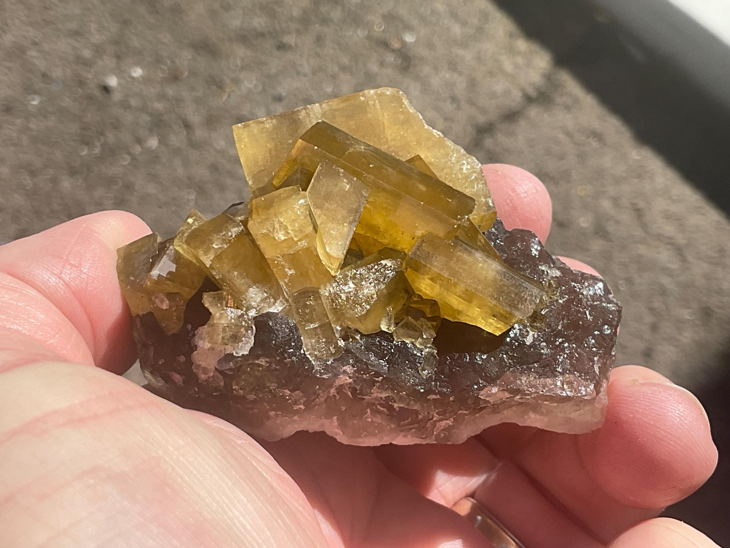 136g Tabular Golden Baryte on Botryoidal Fluorite Specimen 2C from Jiangxi
