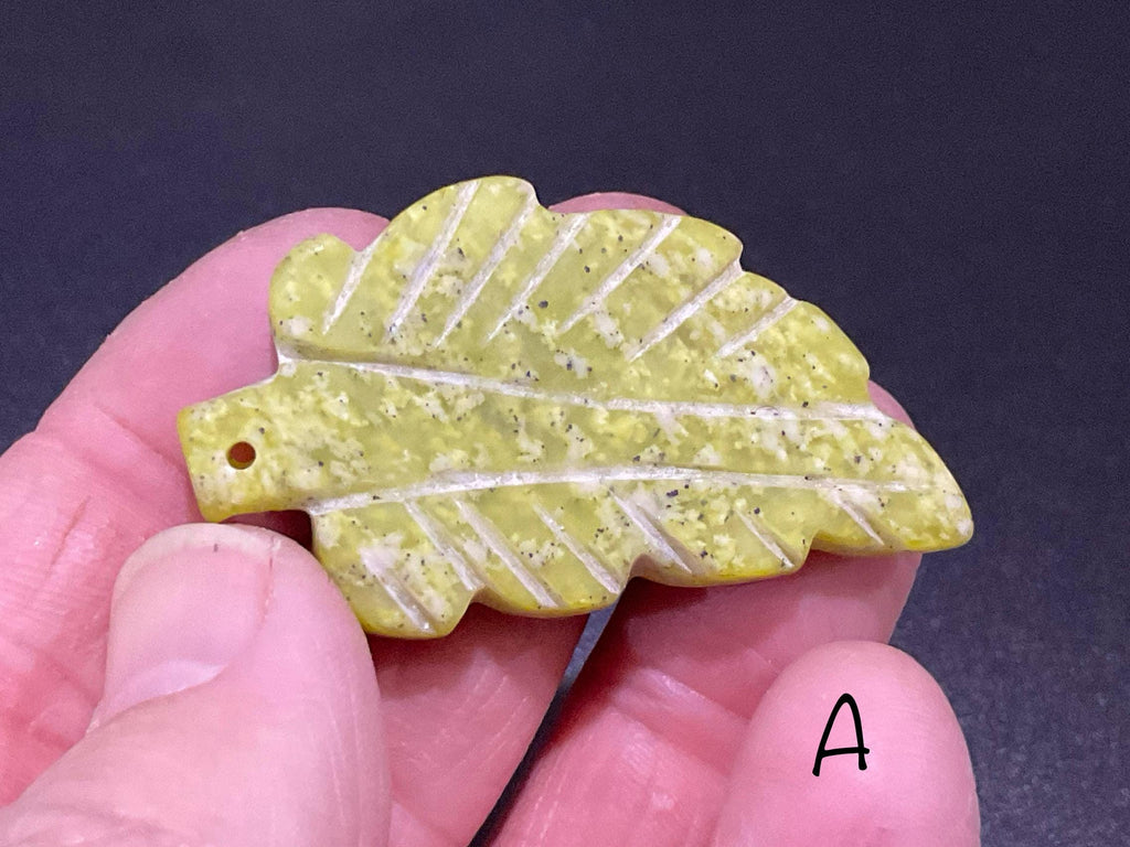 Lime Green Pakistan Asterite Drilled Leaf Pendant Group 4