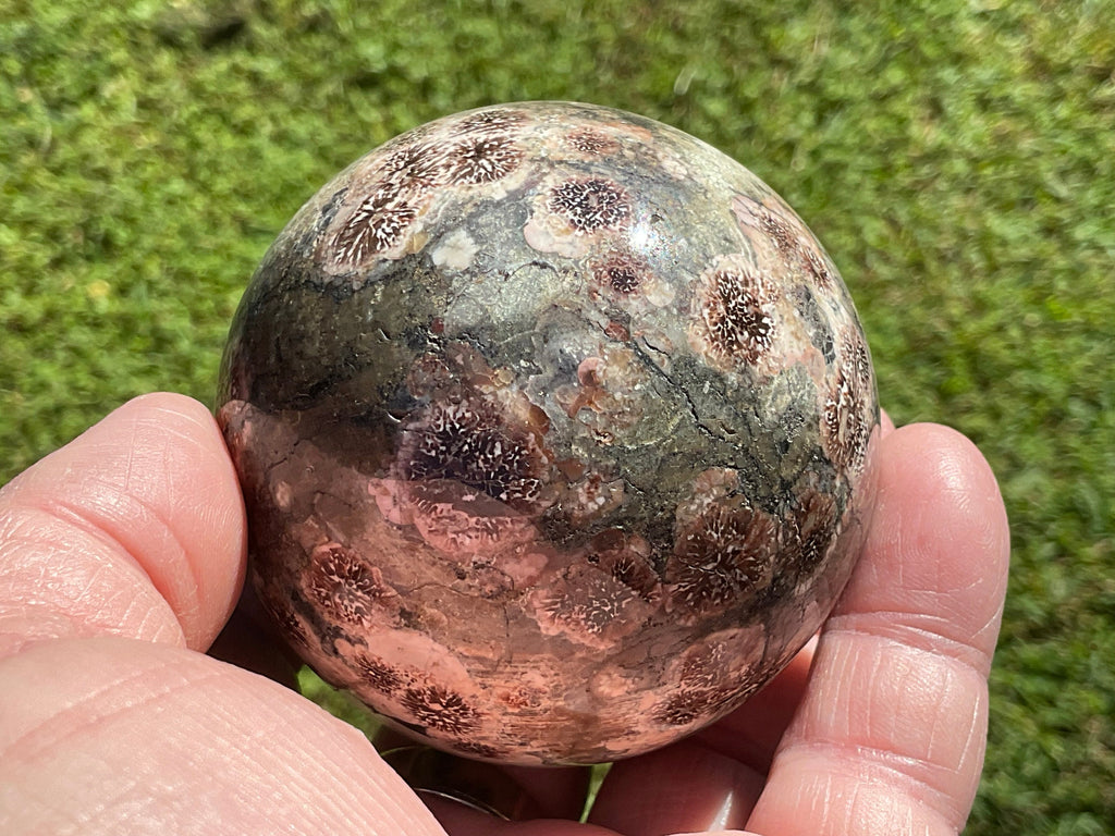 356g Green Cherry Blossom Jasper Sphere 4B
