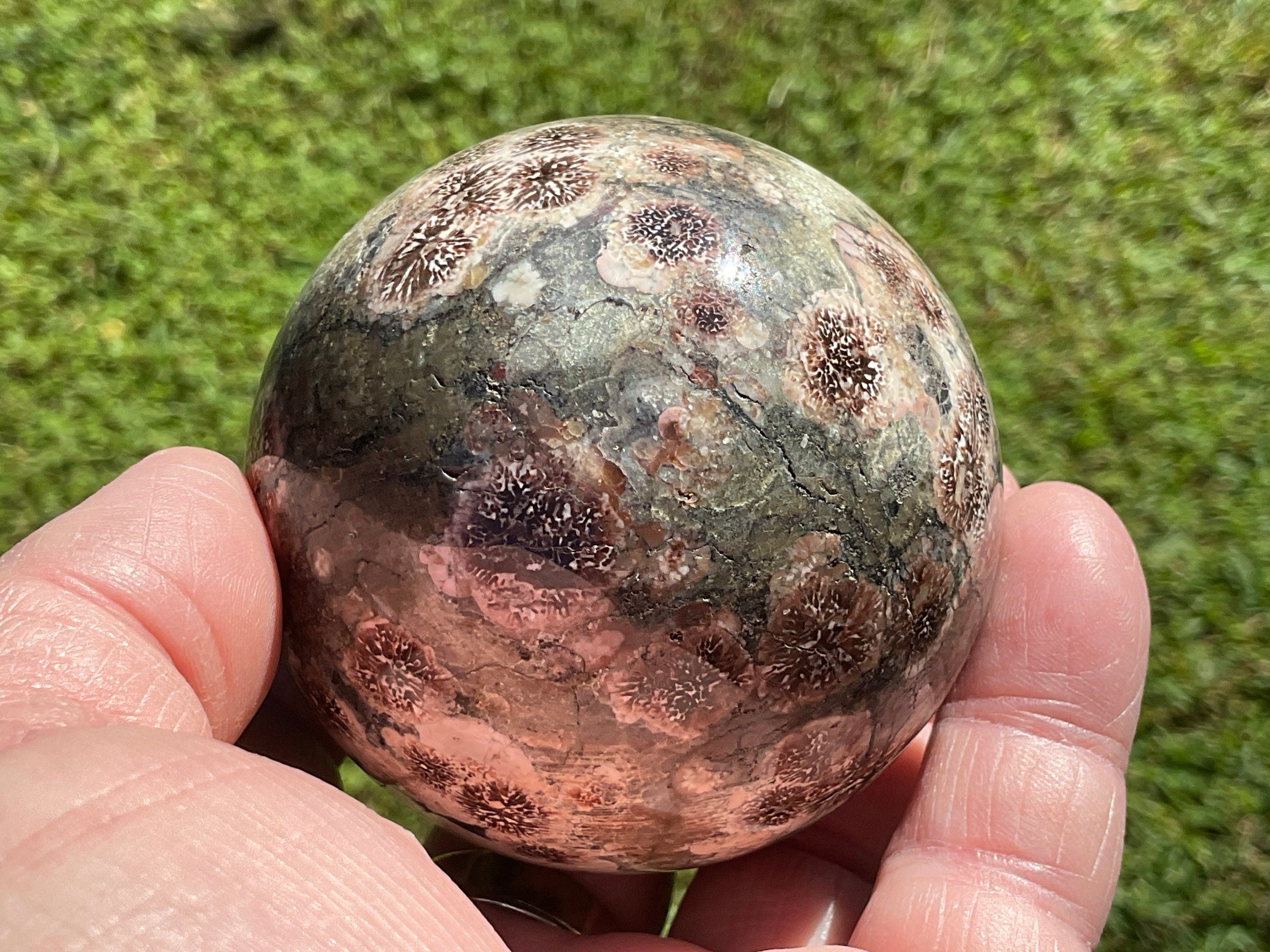 356g Green Cherry Blossom Jasper Sphere 4B