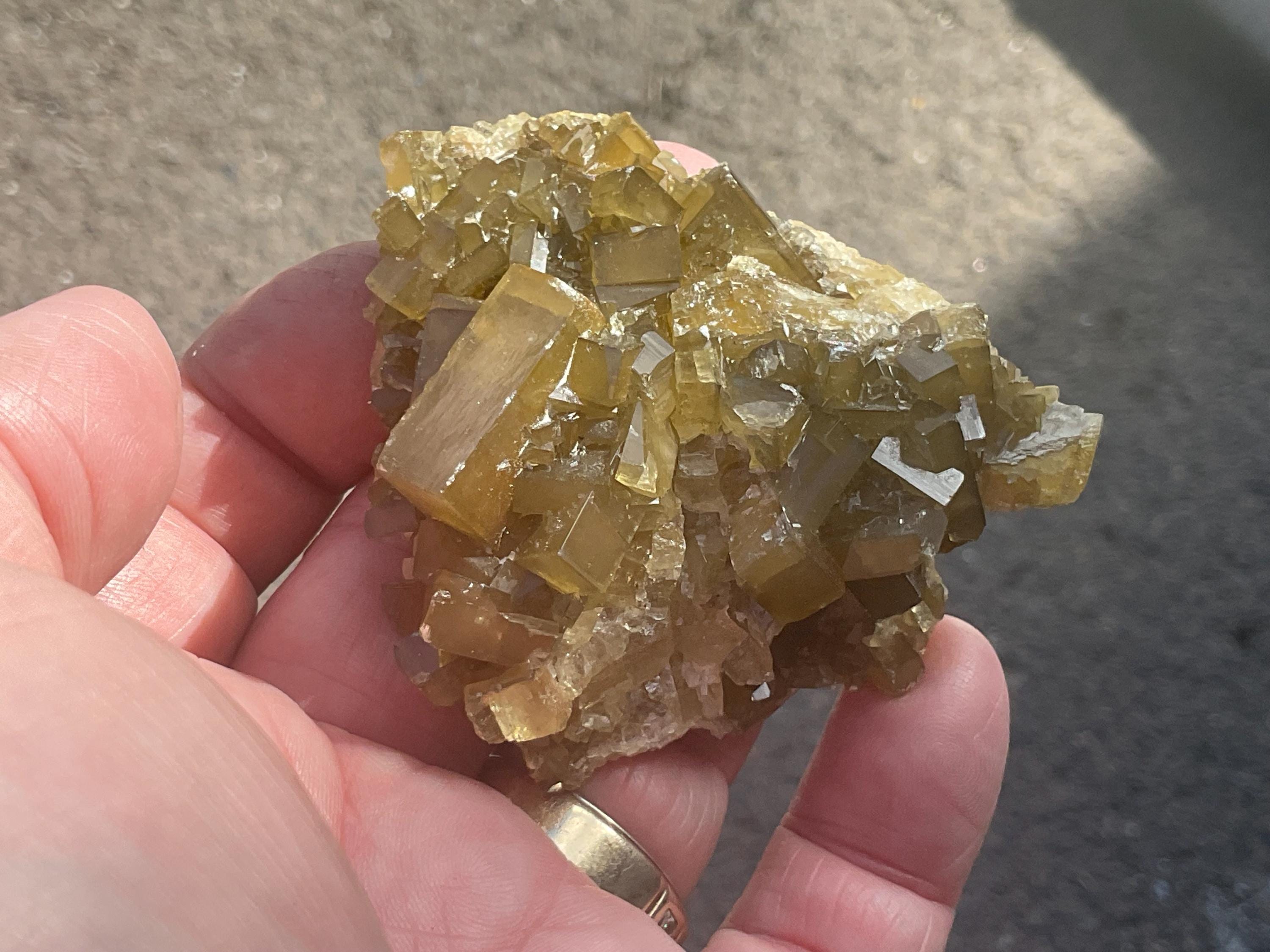 132g Tabular Golden Baryte on Botryoidal Fluorite Specimen 1C from Jiangxi
