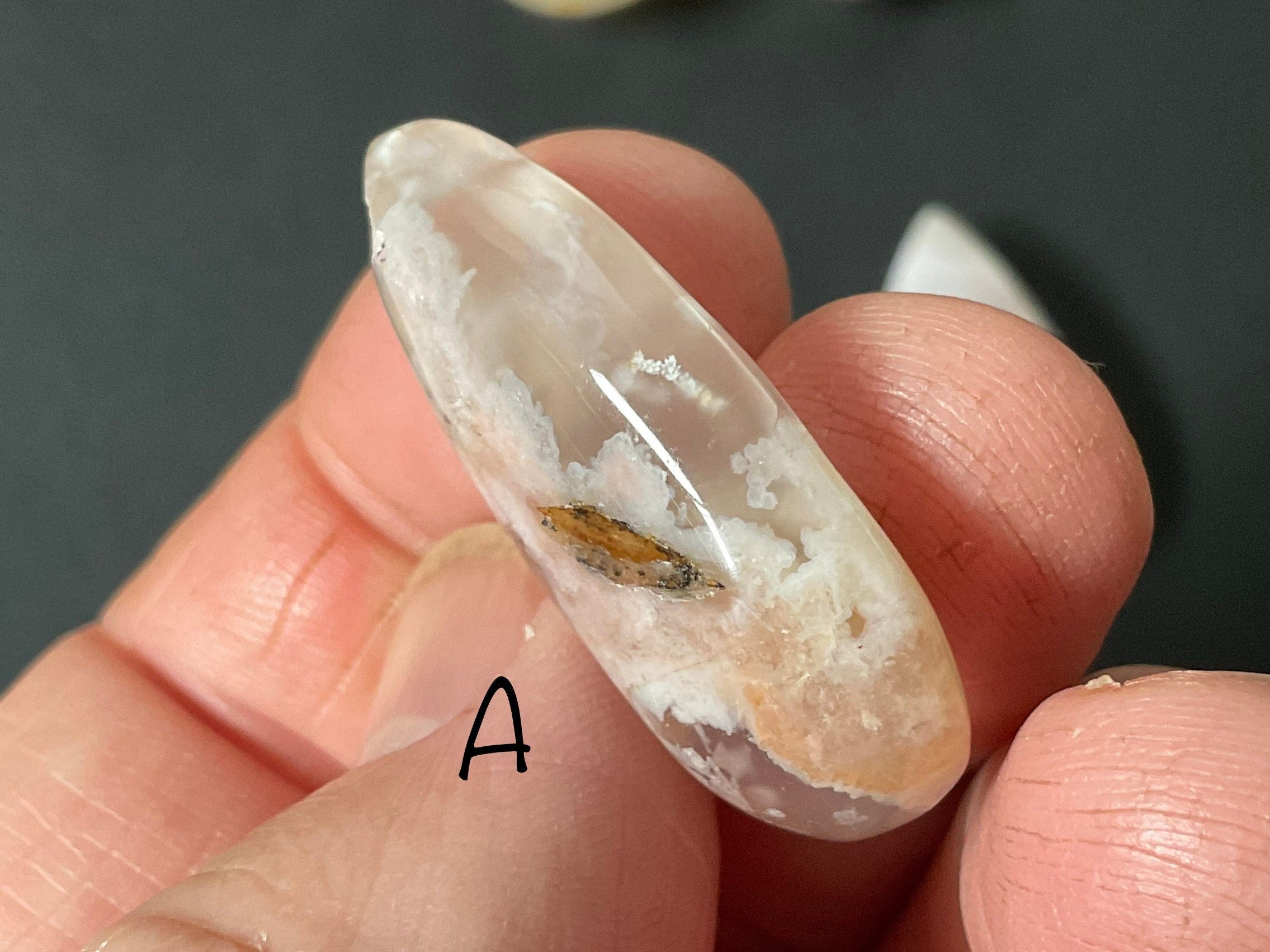 Flower Agate Drilled Teardrop Cabochon 1A