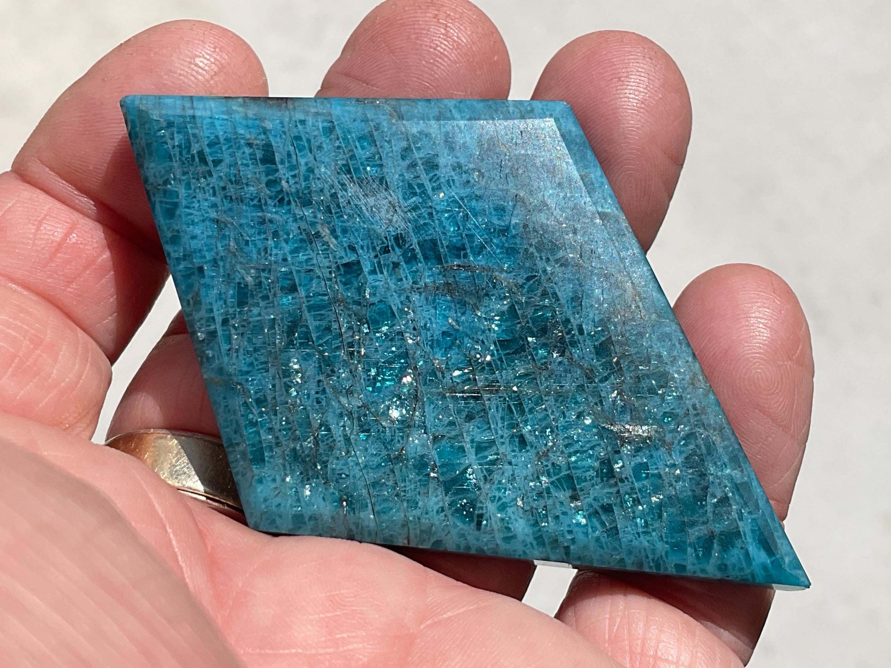 56g Blue Apatite Polished Diamond with stand 1A