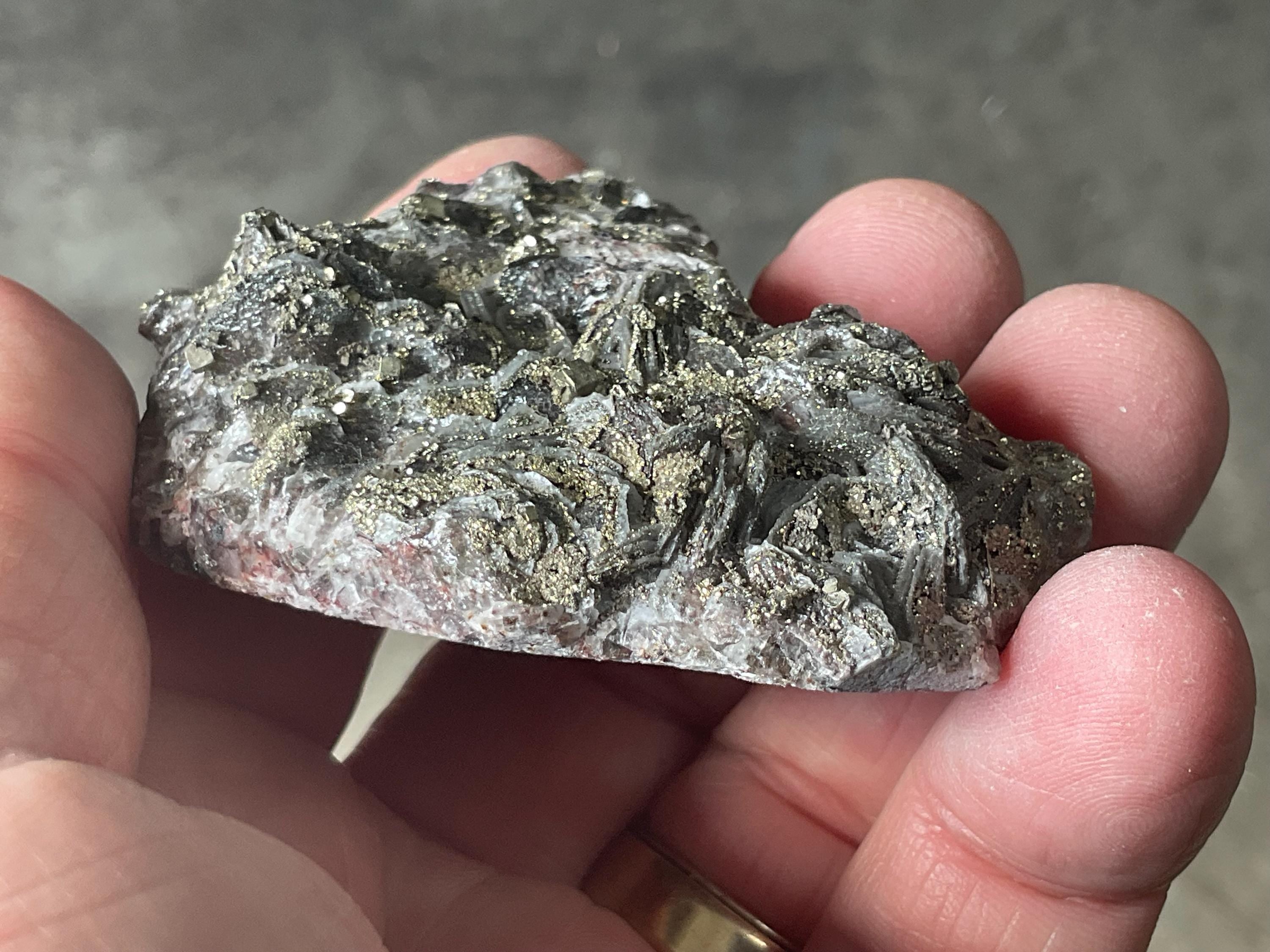 92g Pyrite encrusted Calcite on Limonite Quartz Specimen 3A from Fujian, China