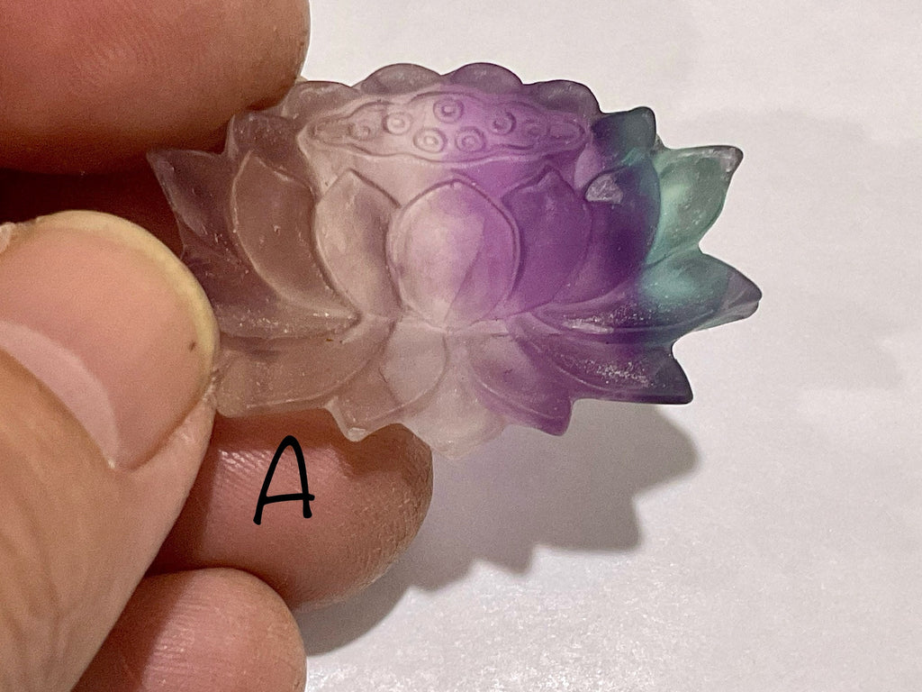 Matt Finish Rainbow Fluorite Lotus Flower Carving Group 2