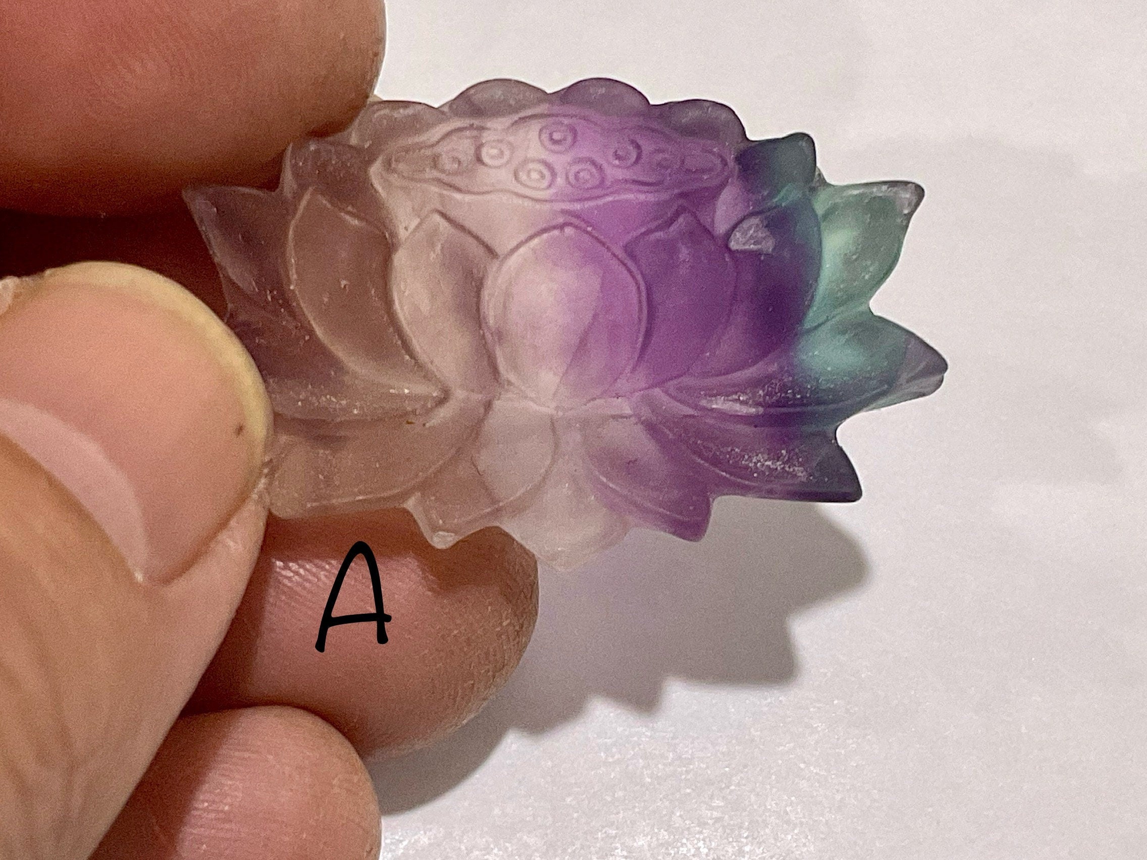 Matt Finish Rainbow Fluorite Lotus Flower Carving Group 2