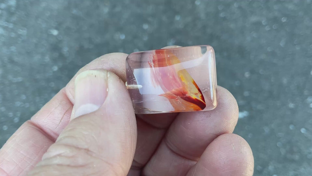 Fire Quartz Pillow Cabochon Pendant 1B