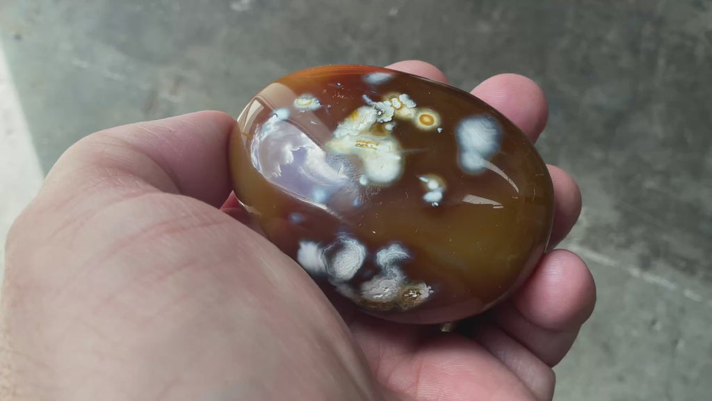 170g Carnelian Orca Agate Palmstone 7A