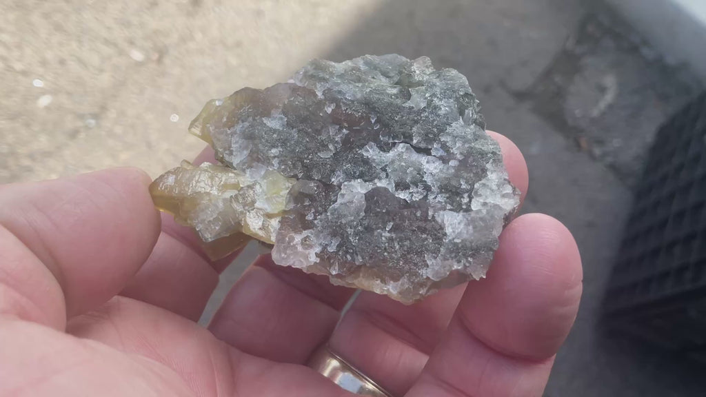 90g Tabular Golden Baryte on Botryoidal Fluorite Specimen 1B from Jiangxi