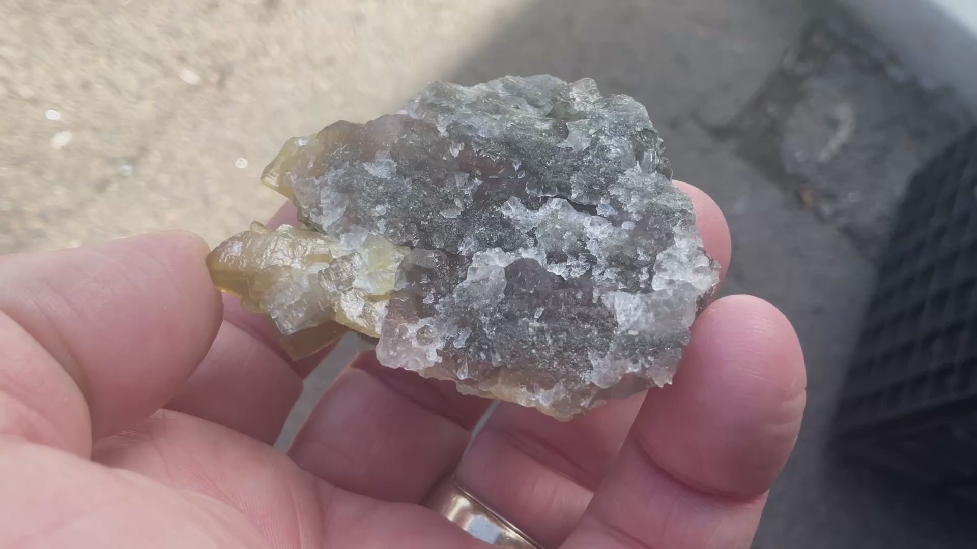 90g Tabular Golden Baryte on Botryoidal Fluorite Specimen 1B from Jiangxi